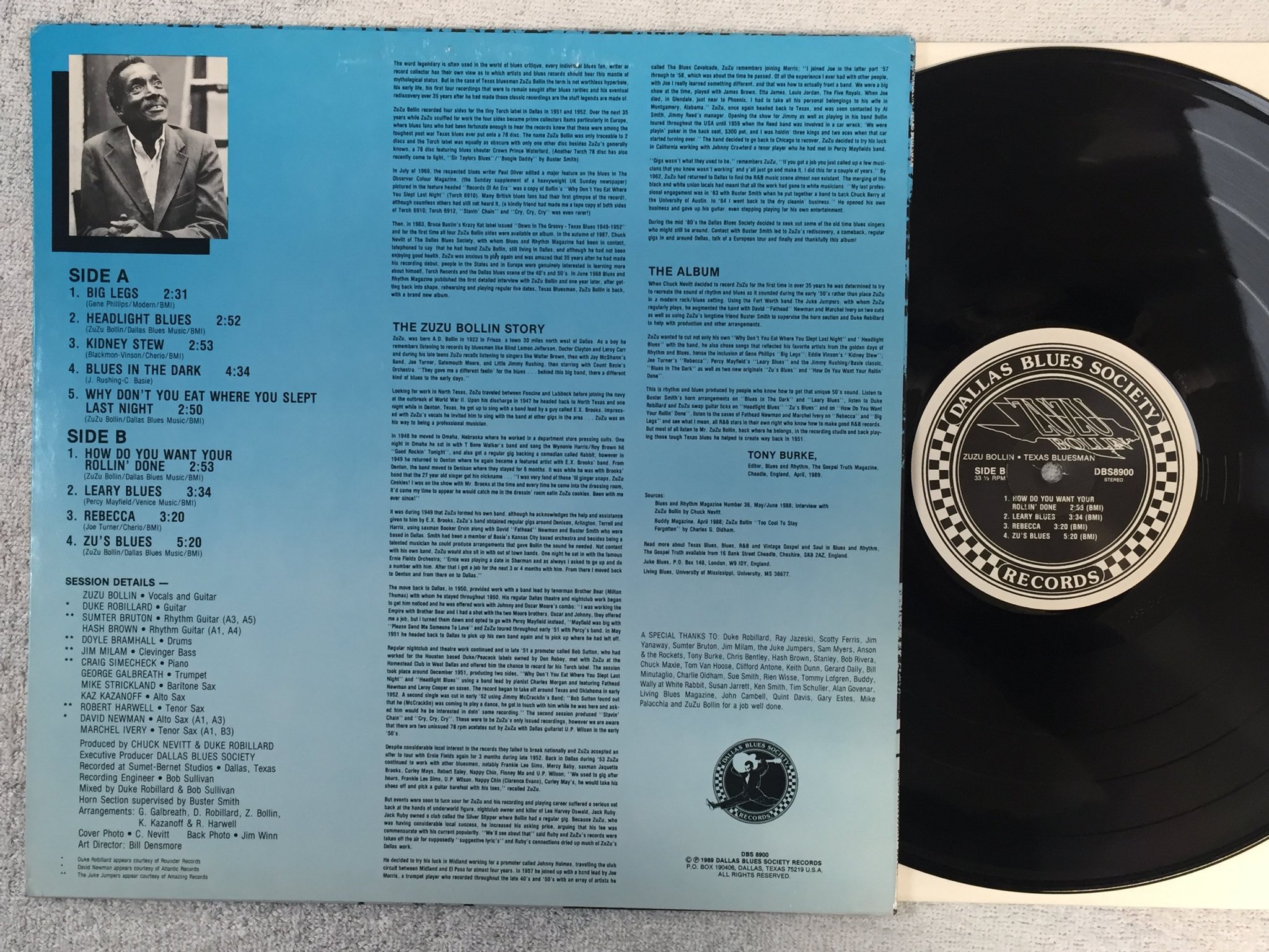 Omslagsbild för skivan ZUZU BOLLIN Texas bluesman LP -89 US DALLAS BLUES SOCIETY DBS 8900