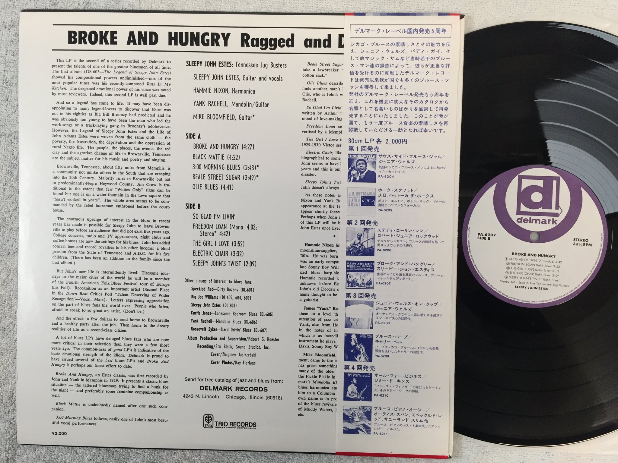 Omslagsbild för skivan SLEEPY JOHN ESTES Broke And Hungry LP -92 Japan TRIO PA-6207