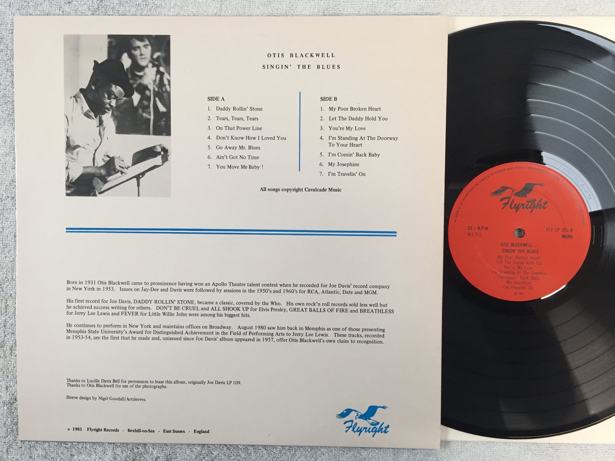 Omslagsbild för skivan OTIS BLACKWELL singin the blues LP -81 UK flyright FLY LP 575