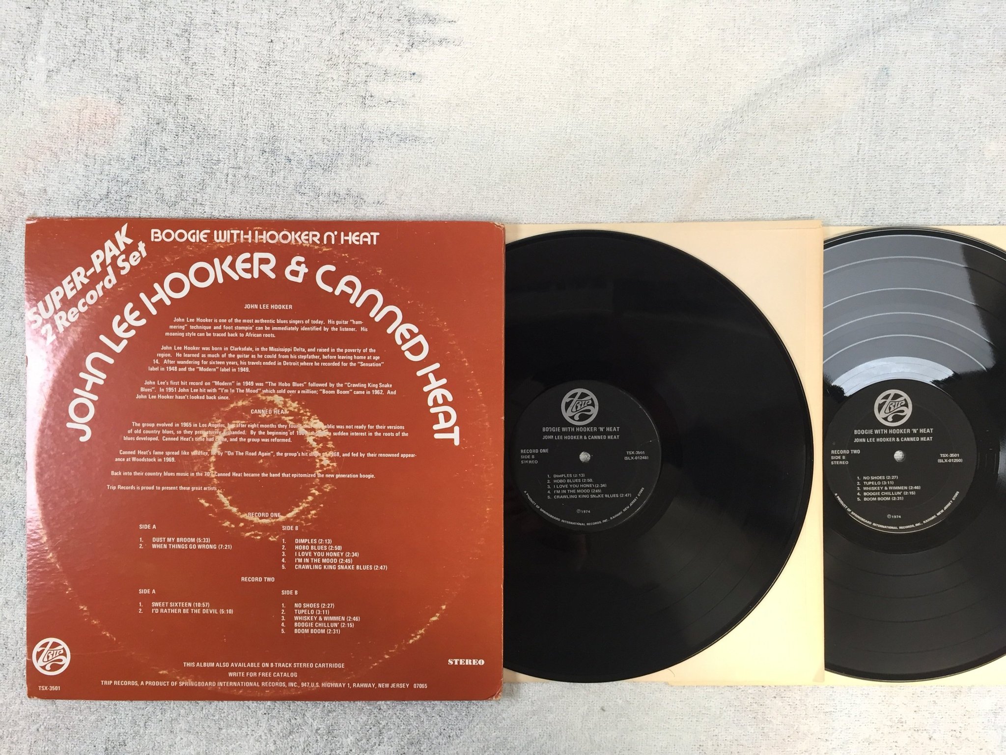 Omslagsbild för skivan JOHN LEE HOOKER & CANNED HEAT boogie with 2xLP -74 US TRIP TSX-3501