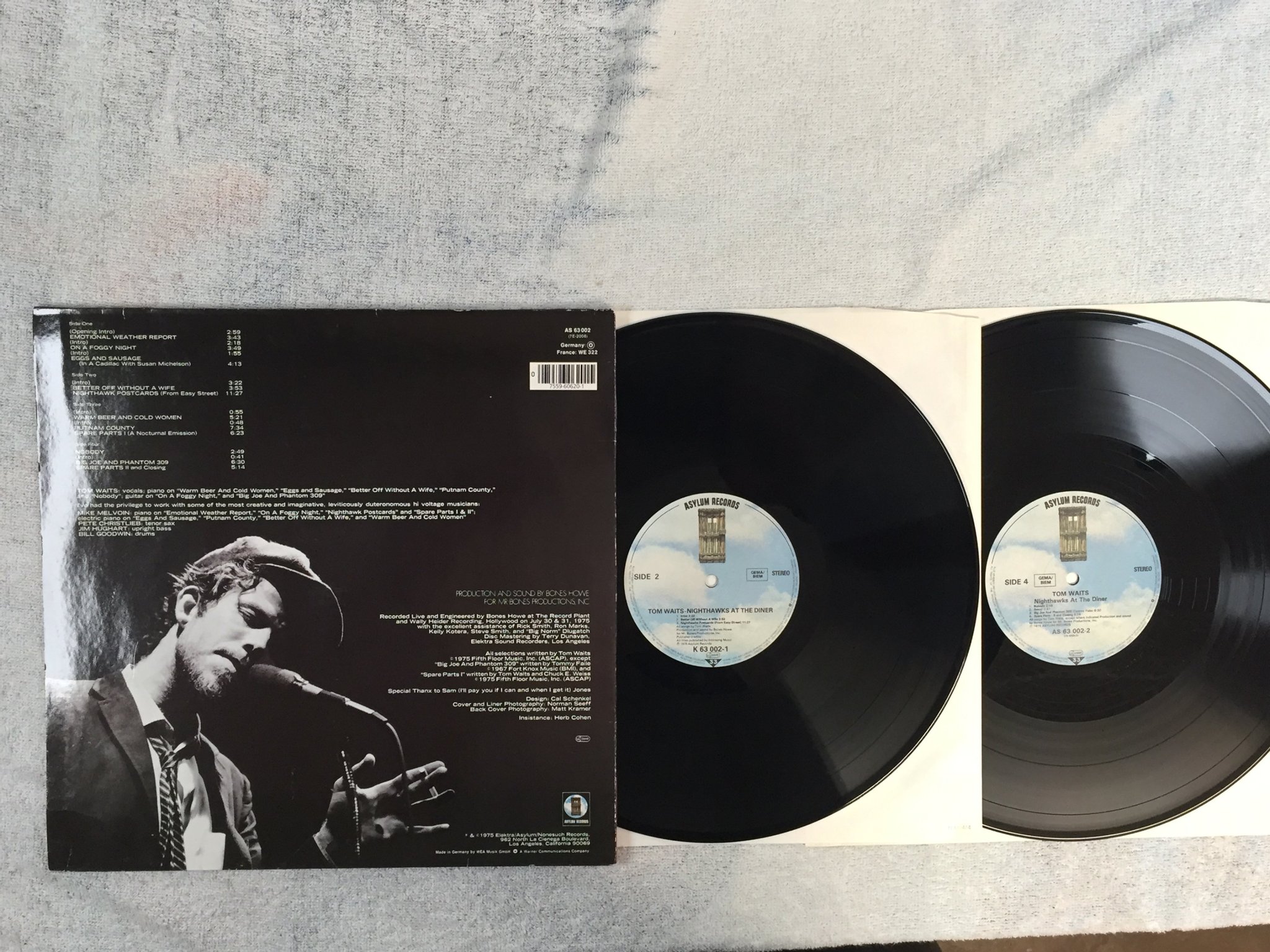 Omslagsbild för skivan TOM WAITS nighthawks at the diner 2xLP -75 Ger ASYLUM K 63002-1