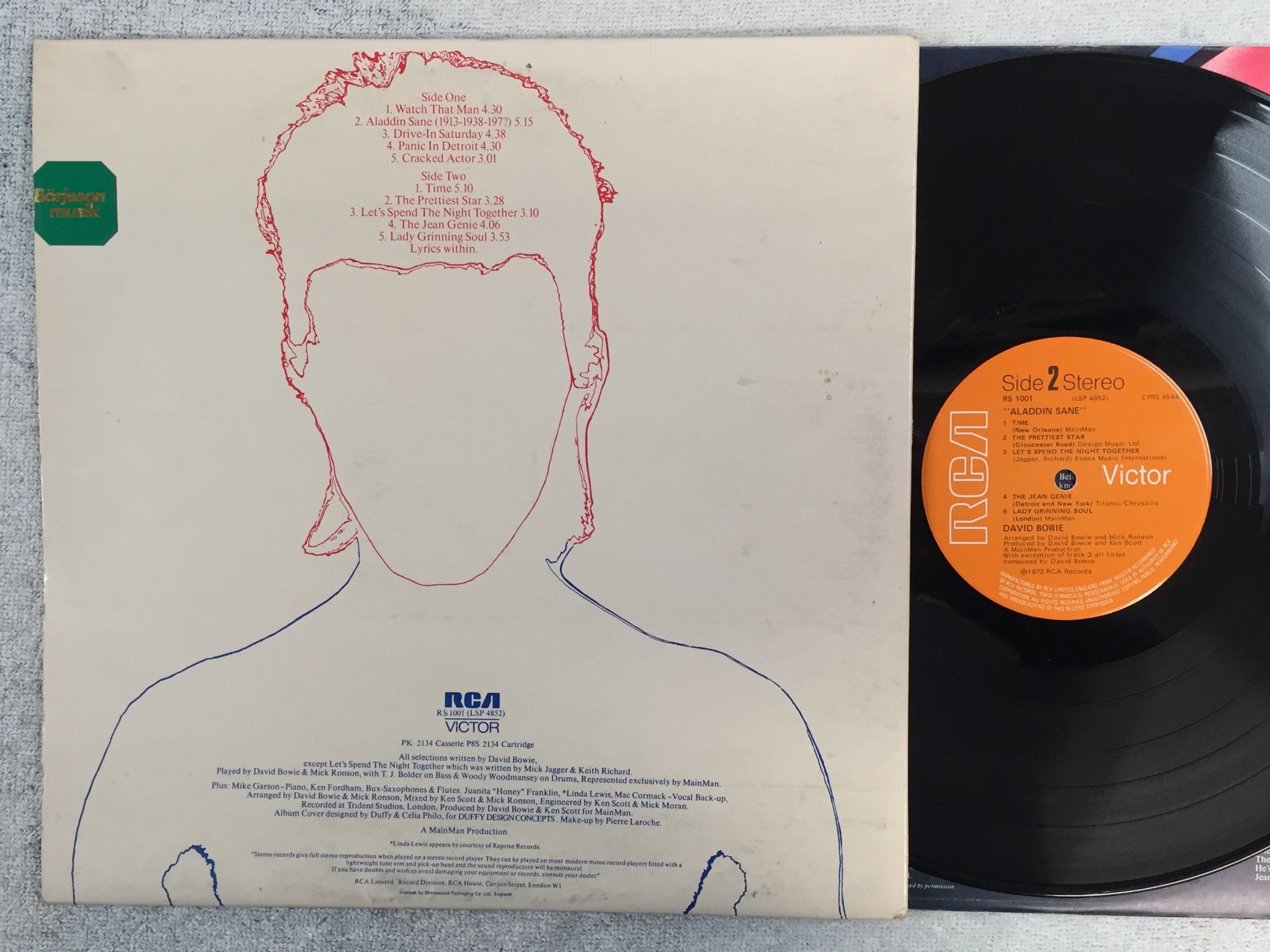 Omslagsbild för skivan DAVID BOWIE "aladdin sane" LP  -73 UK RCA RS 1001 + fan club insert RARE!!!