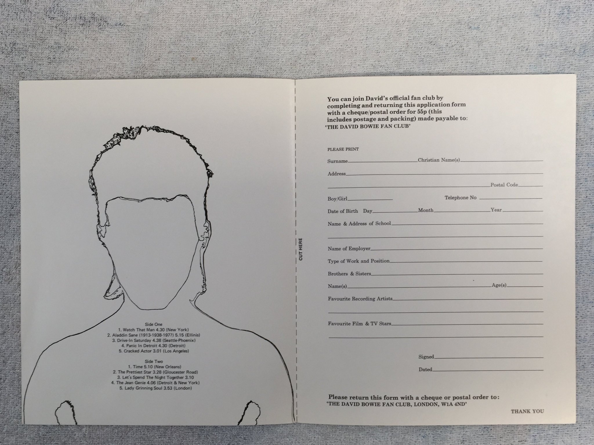 Omslagsbild för skivan DAVID BOWIE "aladdin sane" LP  -73 UK RCA RS 1001 + fan club insert RARE!!!