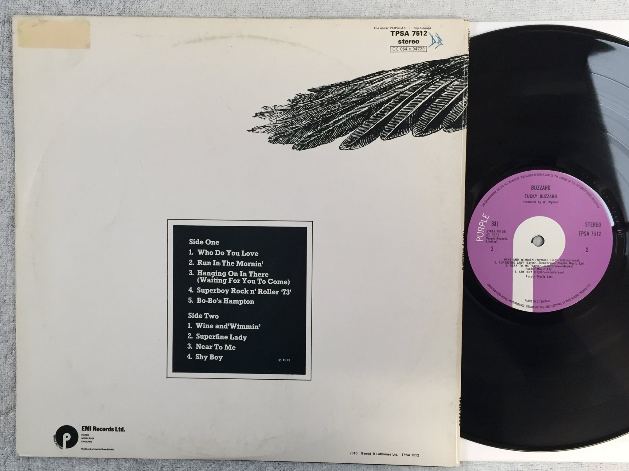 Omslagsbild för skivan TUCKY BUZZARD Buzzard LP -73 UK PURPLE TPSA 7512 