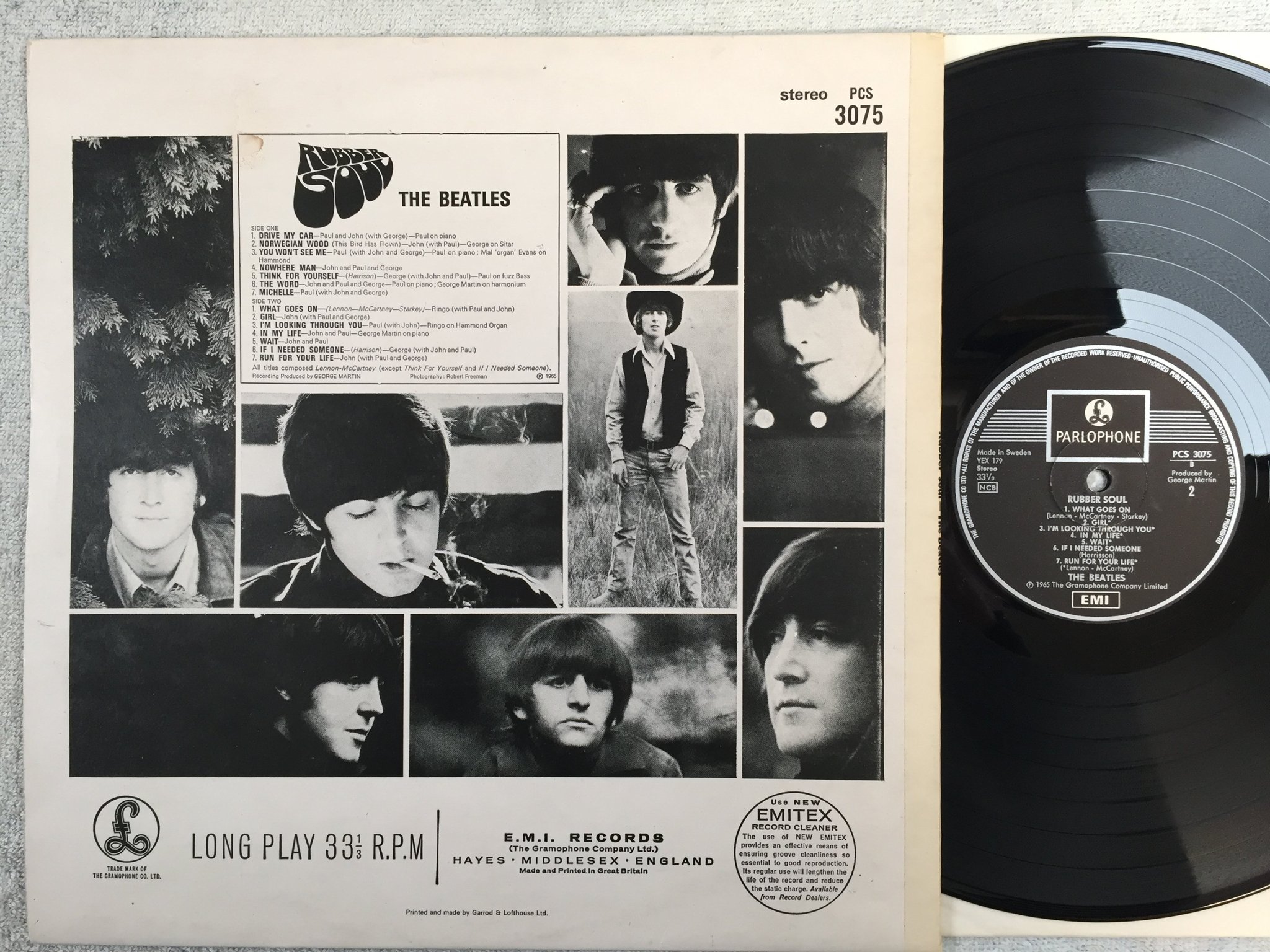 Omslagsbild för skivan THE BEATLES rubber soul LP Swe PARLOPHONE PCS 3075