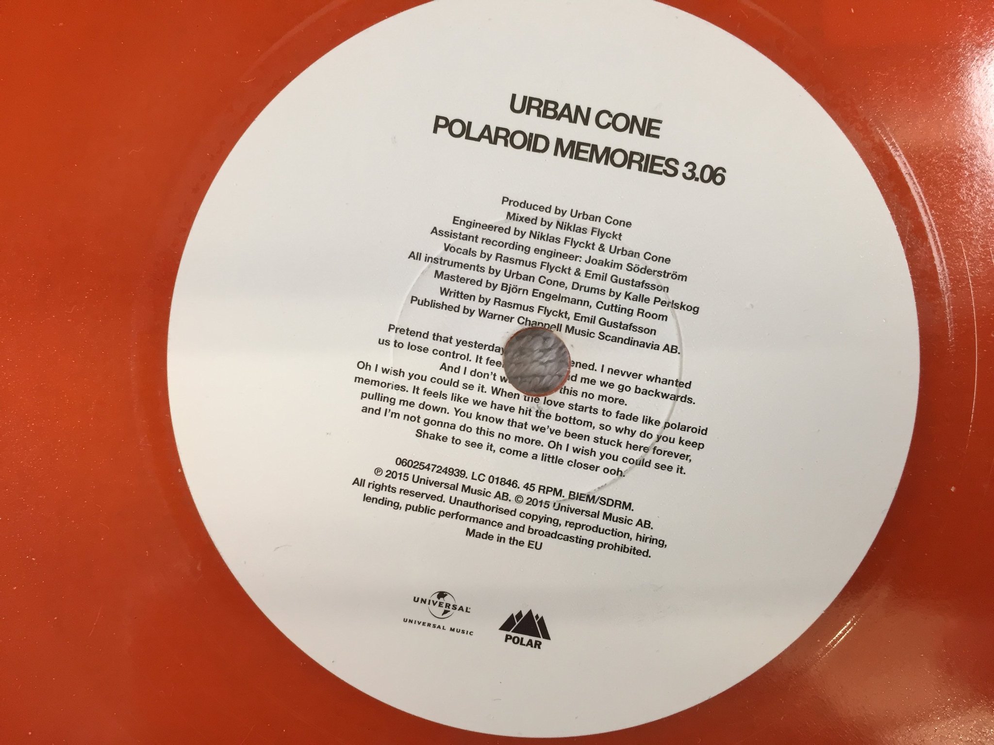 Omslagsbild för skivan URBAN CONE Come Back To Me 7"single 2015 Swe UNIVERSAL 060254724939