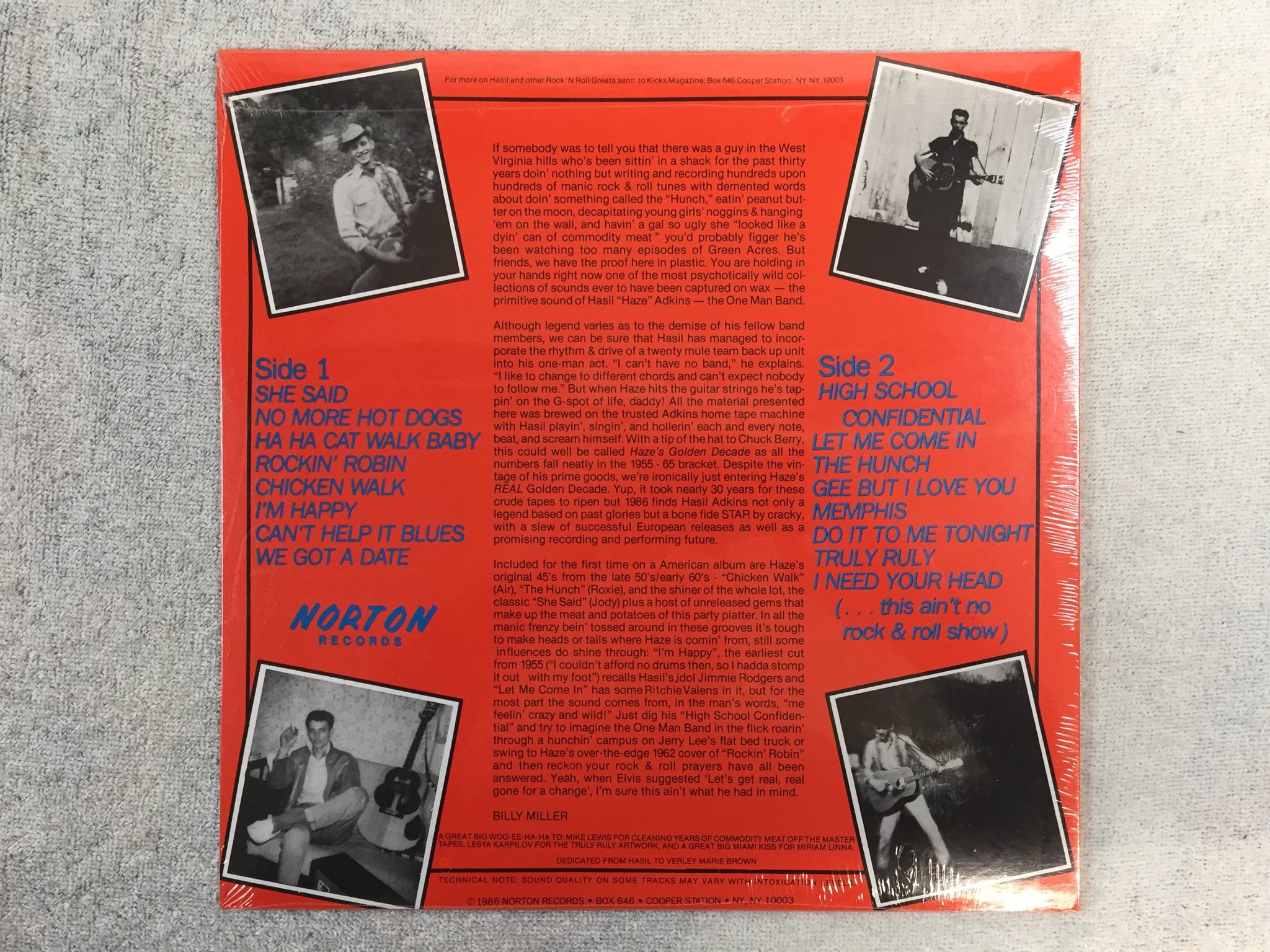 Omslagsbild för skivan HASIL ADKINS Out To Hunch LP -85 US NORTON ED 201