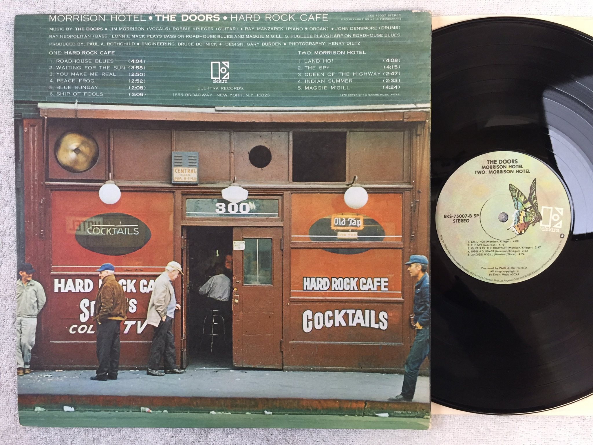 Omslagsbild för skivan THE DOORS Morrison hotel  LP US ELEKTRA EKS 75007