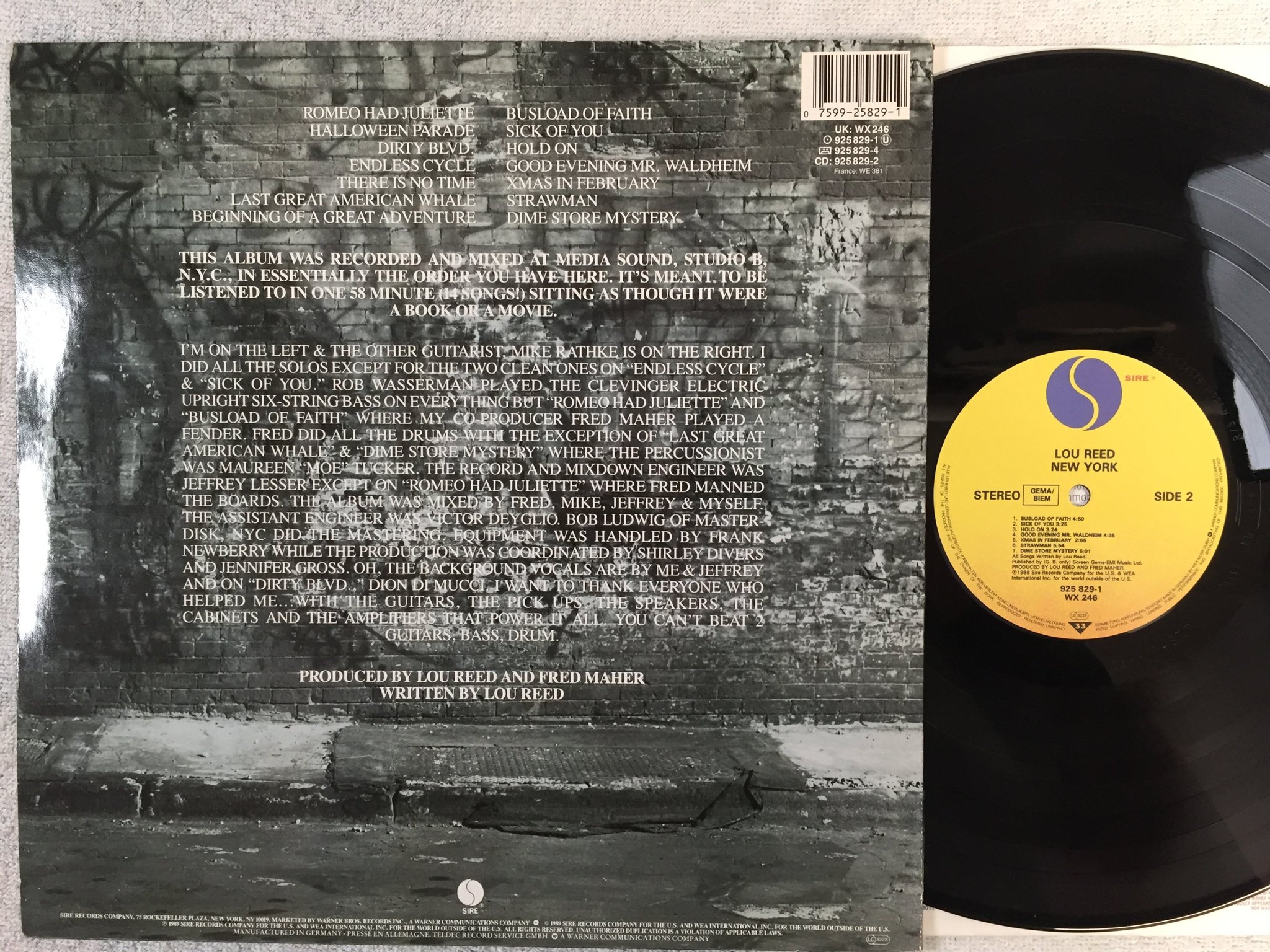 Omslagsbild för skivan LOU REED New York LP -88 SIRE 925 829-1