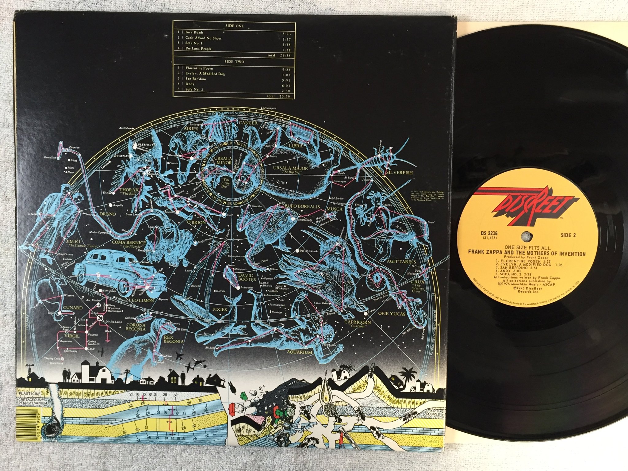 Omslagsbild för skivan FRANK ZAPPA & THE MOTHERS OF INVENTION one size fits all LP -75 US  DISCREET DS 