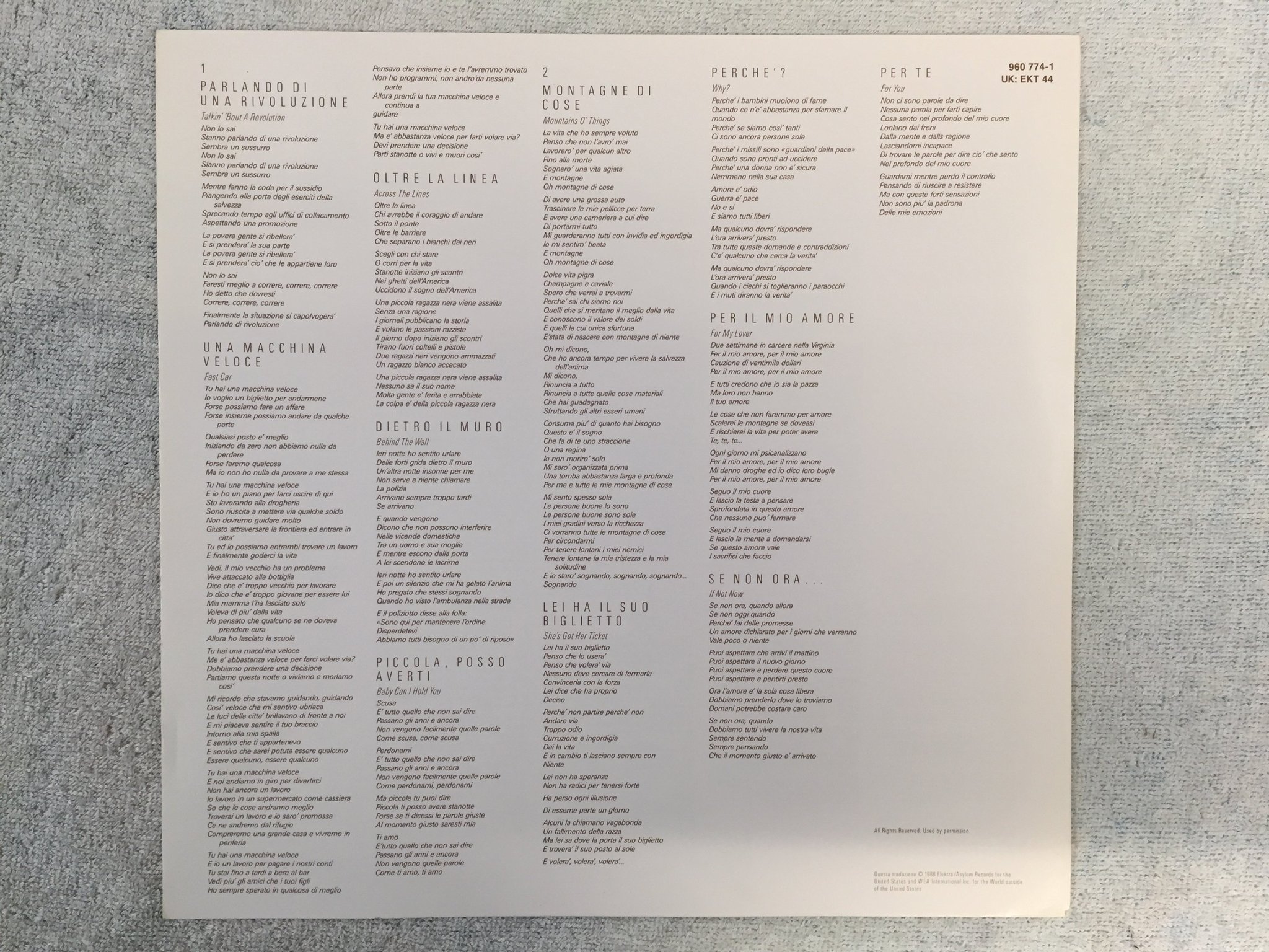 Omslagsbild för skivan TRACY CHAPMAN s/t LP -88 EU ELEKTRA 960 774-1