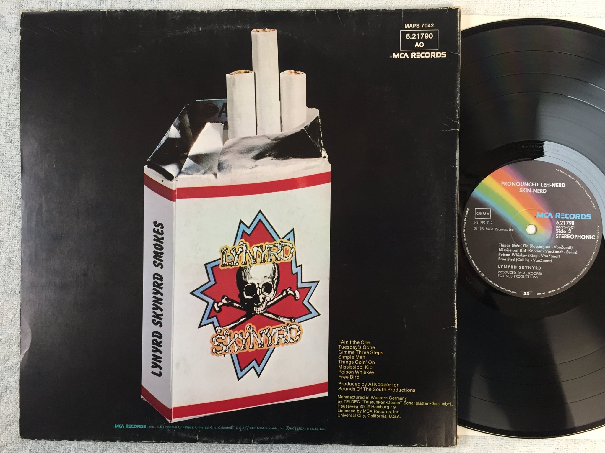 Omslagsbild för skivan LYNARD SKYNARD Pronounced 'Leh-'nérd 'Skin-'nérd LP Ger MCA 6.21790