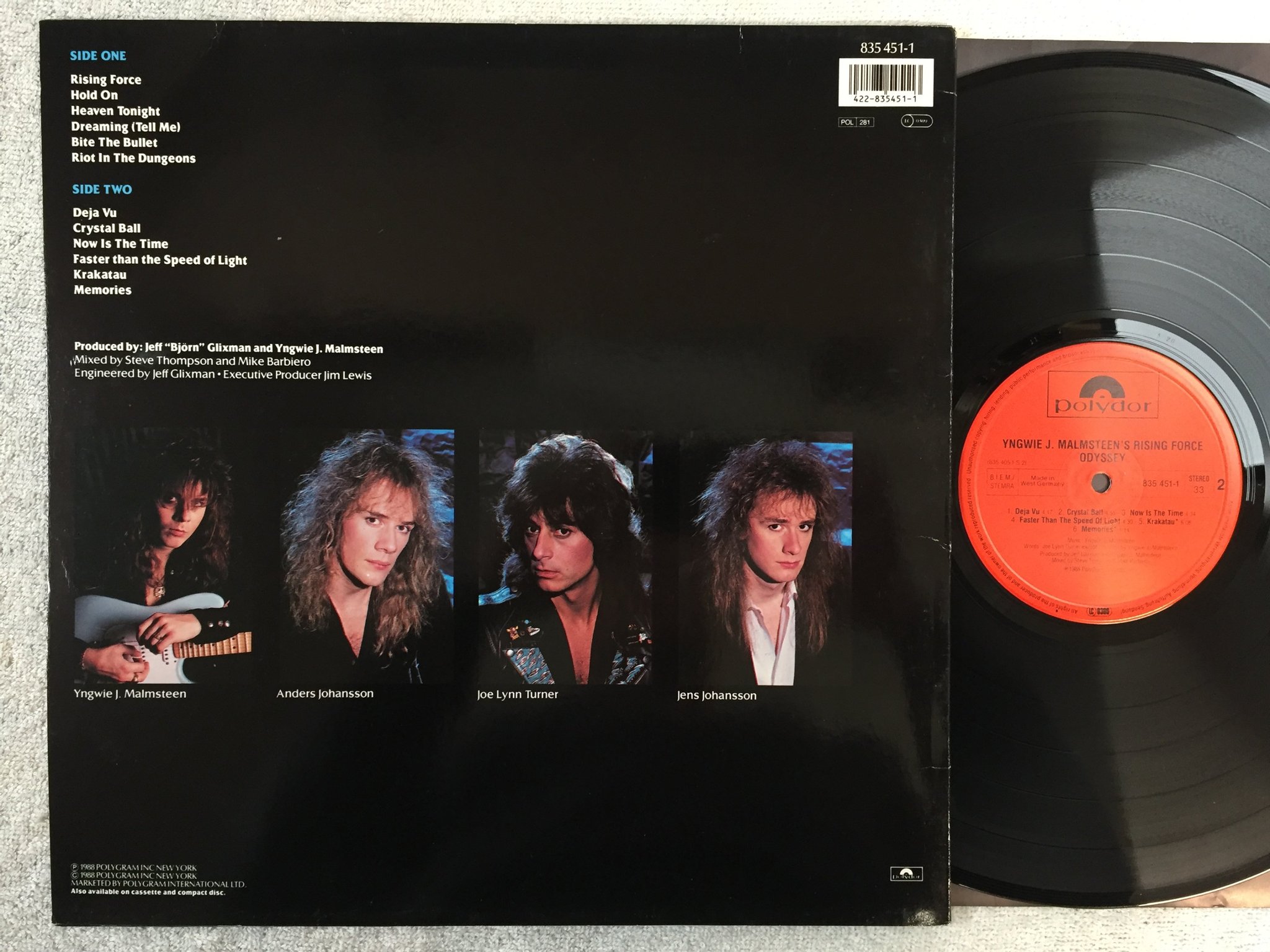 Omslagsbild för skivan  Yngwie J. Malmsteen's Rising Force – Odyssey LP -88 Ger POLYDOR 835 451-1