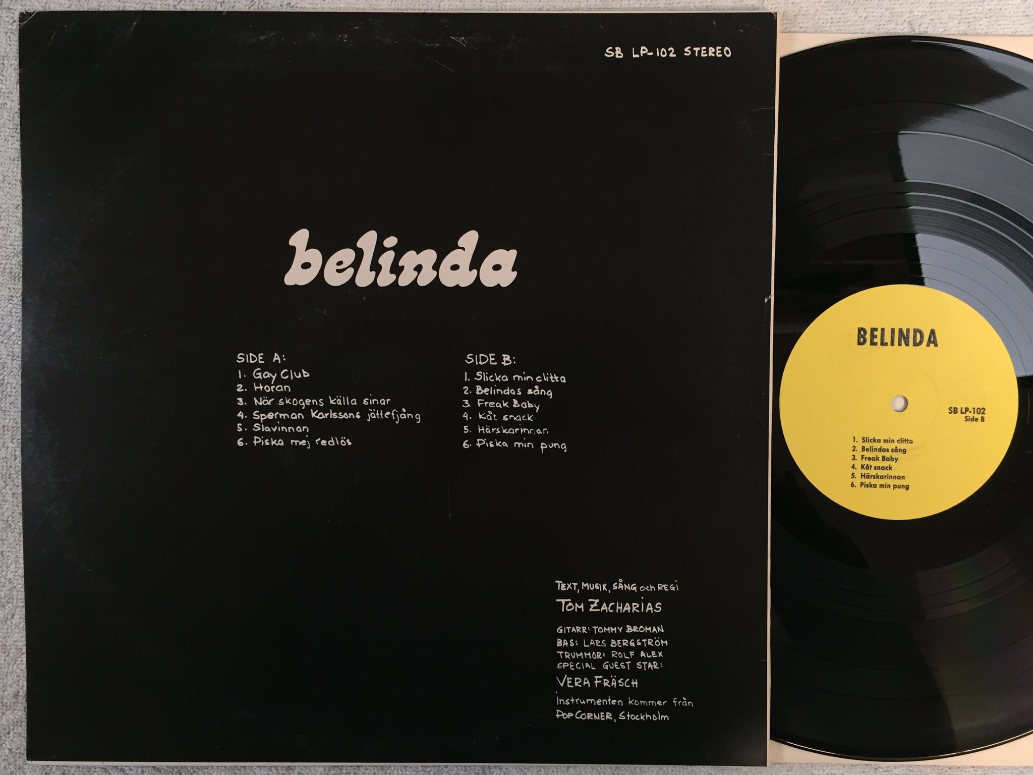 Omslagsbild för skivan TOM ZACHARIAS Belinda LP -75 Swe private psych prog SB LP-102 