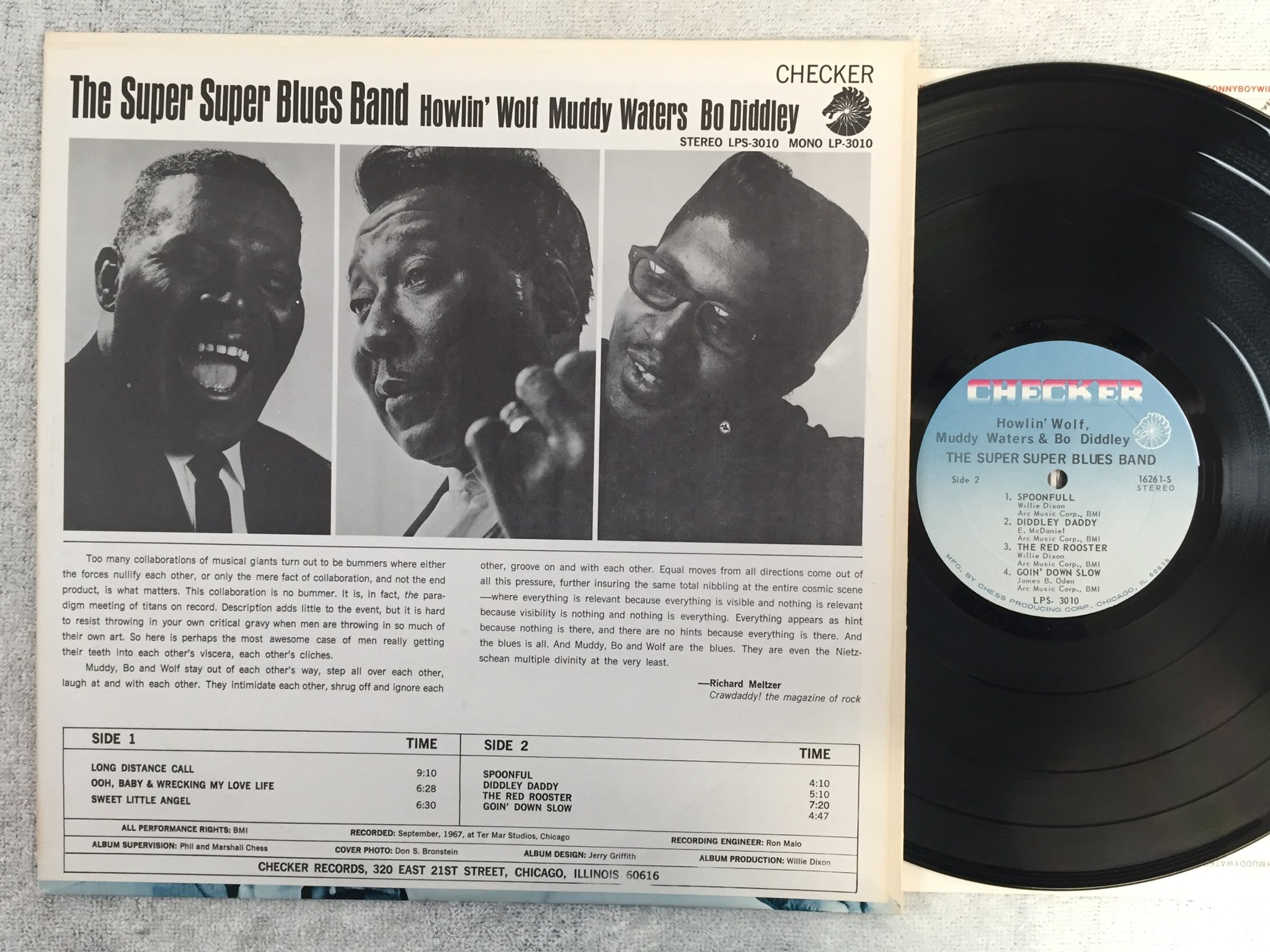 Omslagsbild för skivan HOWLIN WOLF Muddy Waters BO DIDDLEY the super super blues band LP -67 US CHECKER