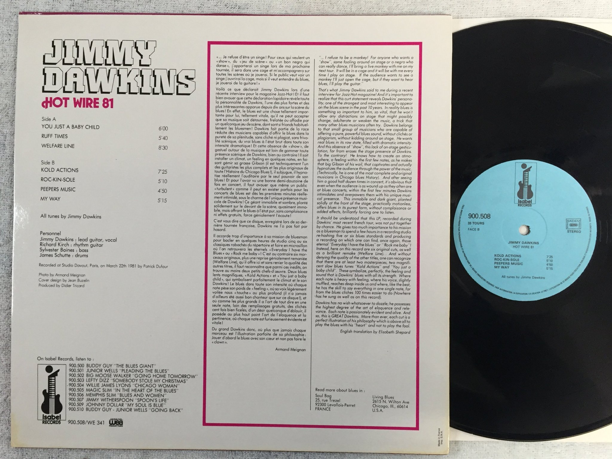 Omslagsbild för skivan JIMMY DAWKINS hot wire '81 LP Fra ISABEL 900.508