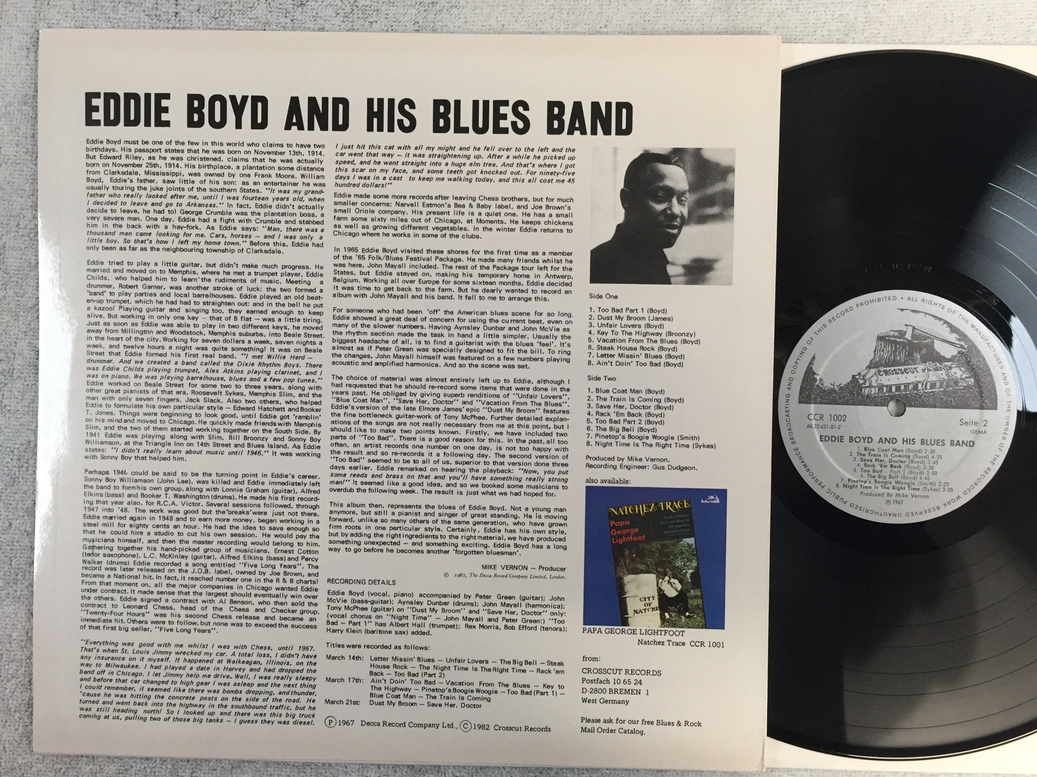 Omslagsbild för skivan EDDIE BOYD & HIS BLUES BAND LP -67/82 GER CROSSCUT CCR 1002
