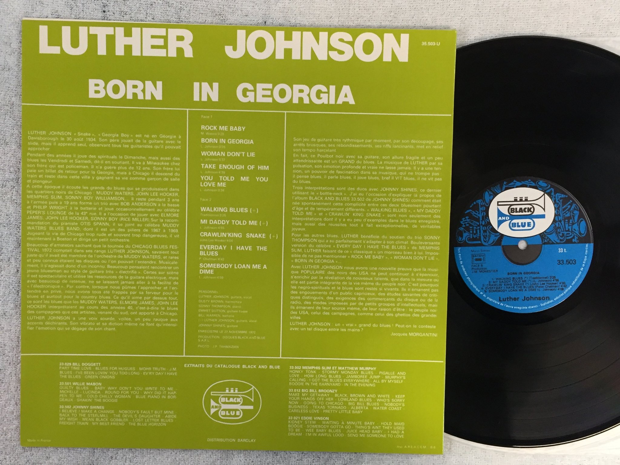 Omslagsbild för skivan LUTHER JOHNSON born in Georgia LP Fra BLACK & BLUE 33.503
