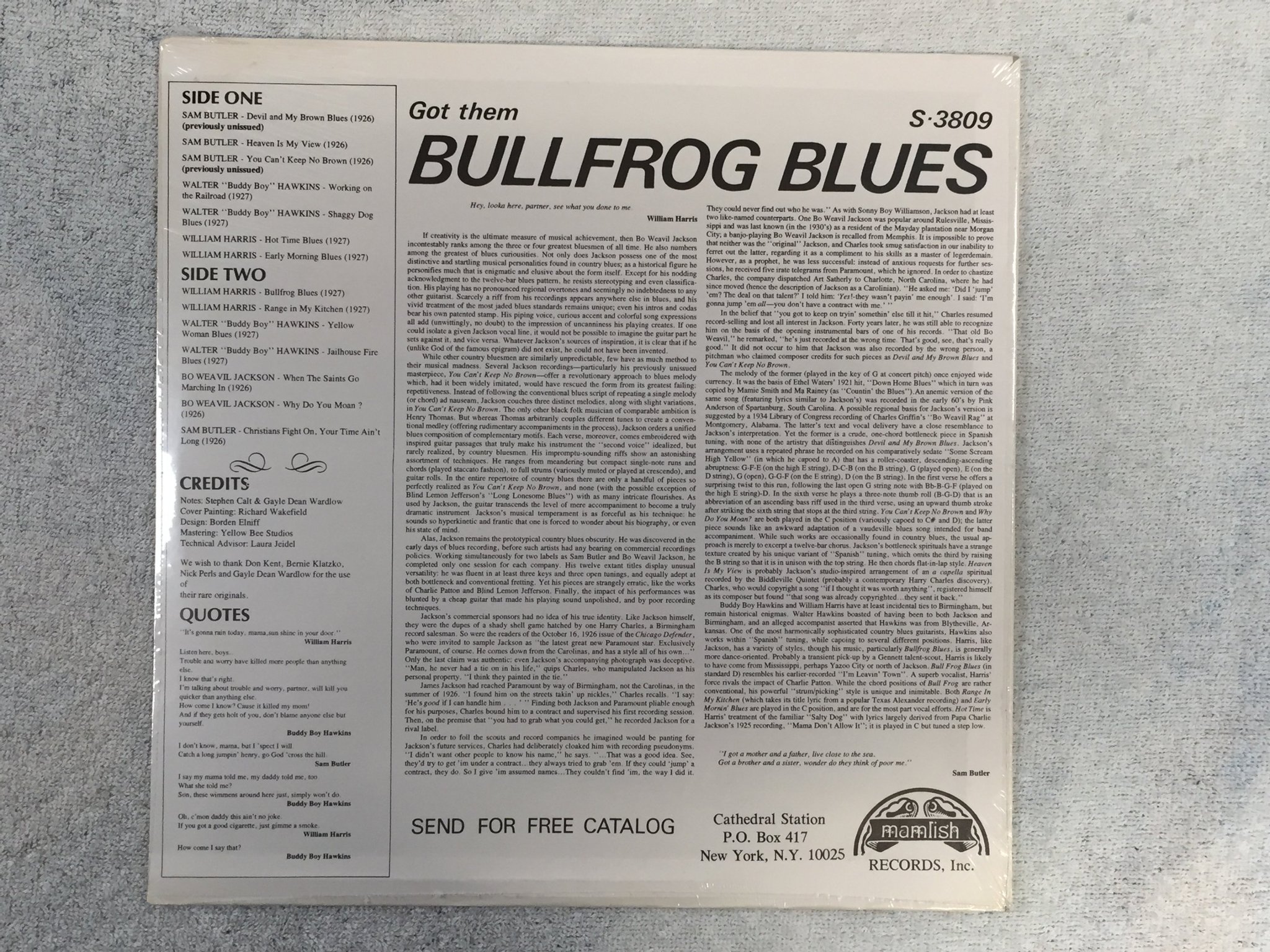 Omslagsbild för skivan V/A Bullfrog Blues LP -77 US MAMLISH S-3809 Still sealed