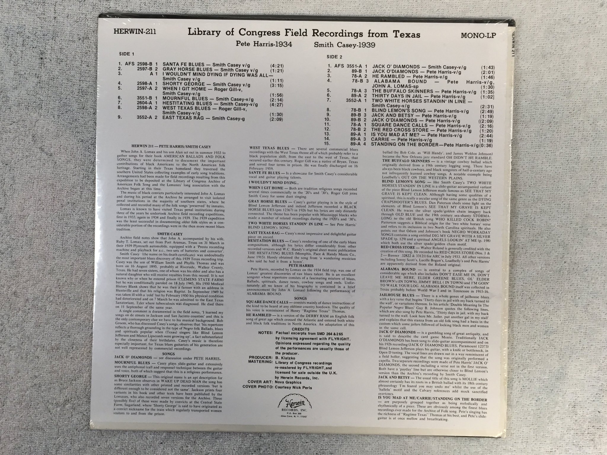 Omslagsbild för skivan PETE HARRIS / SMITH CASEY Jack O'Diamonds LP -77 US HERWIN 211 Sealed