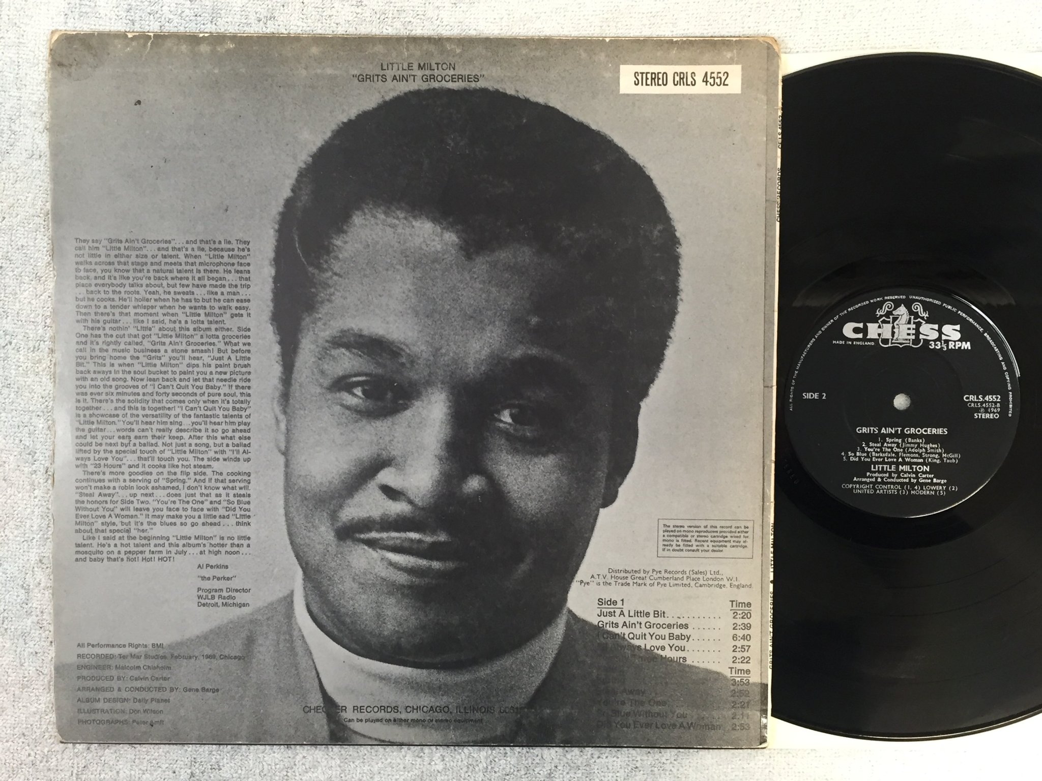 Omslagsbild för skivan LITTLE MILTON  Grits Ain't Groceries LP -69 UK CHESS CRLS 4552 rare!
