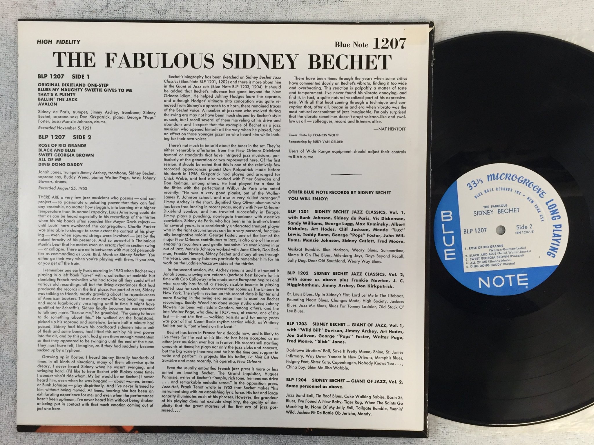 Omslagsbild för skivan SIDNEY BECHET the fabulous LP US BLUE NOTE BLP 1207 New York adress
