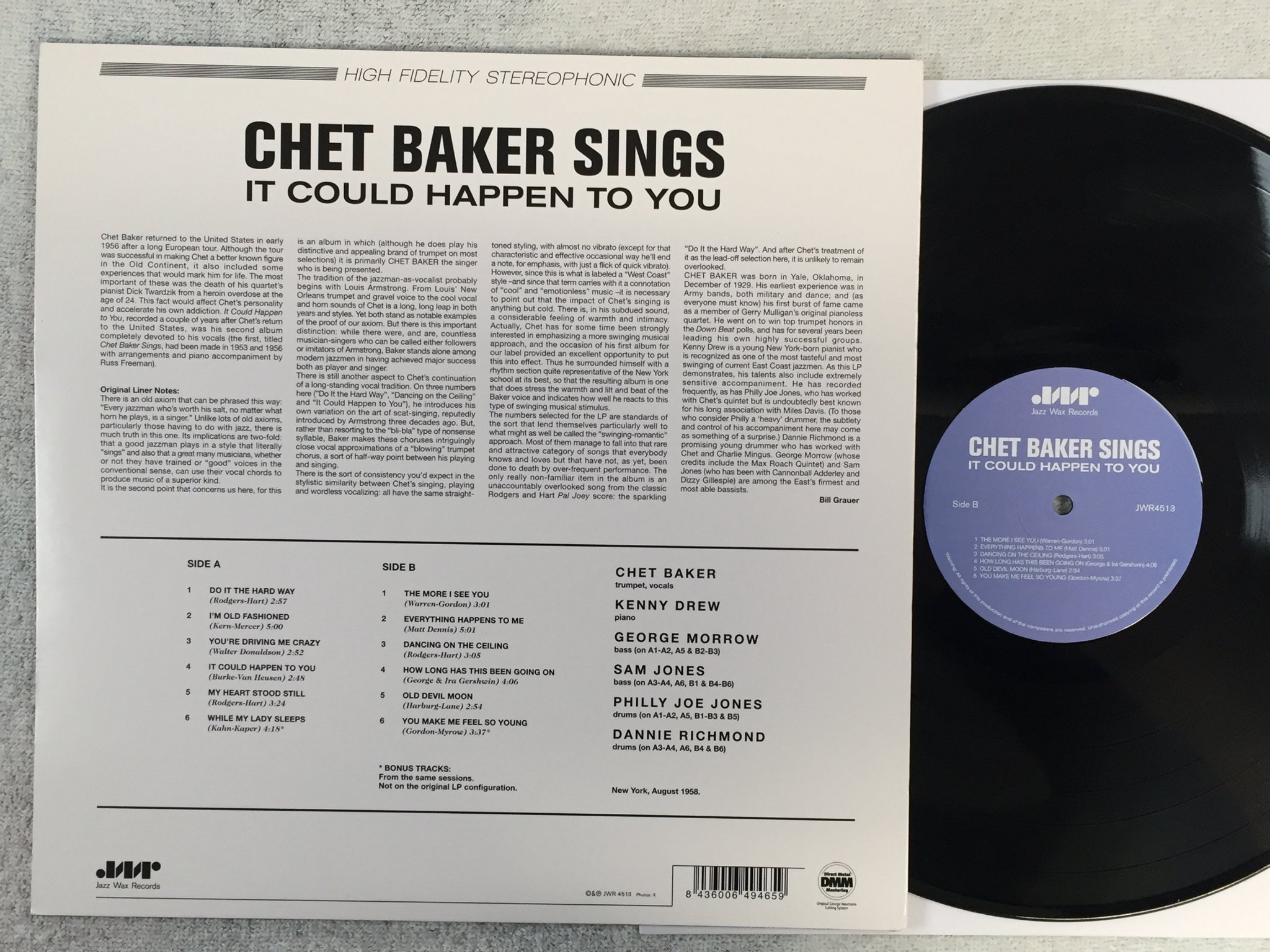 Omslagsbild för skivan CHET BAKER sings LP re JAZZ WAX JWR 4513