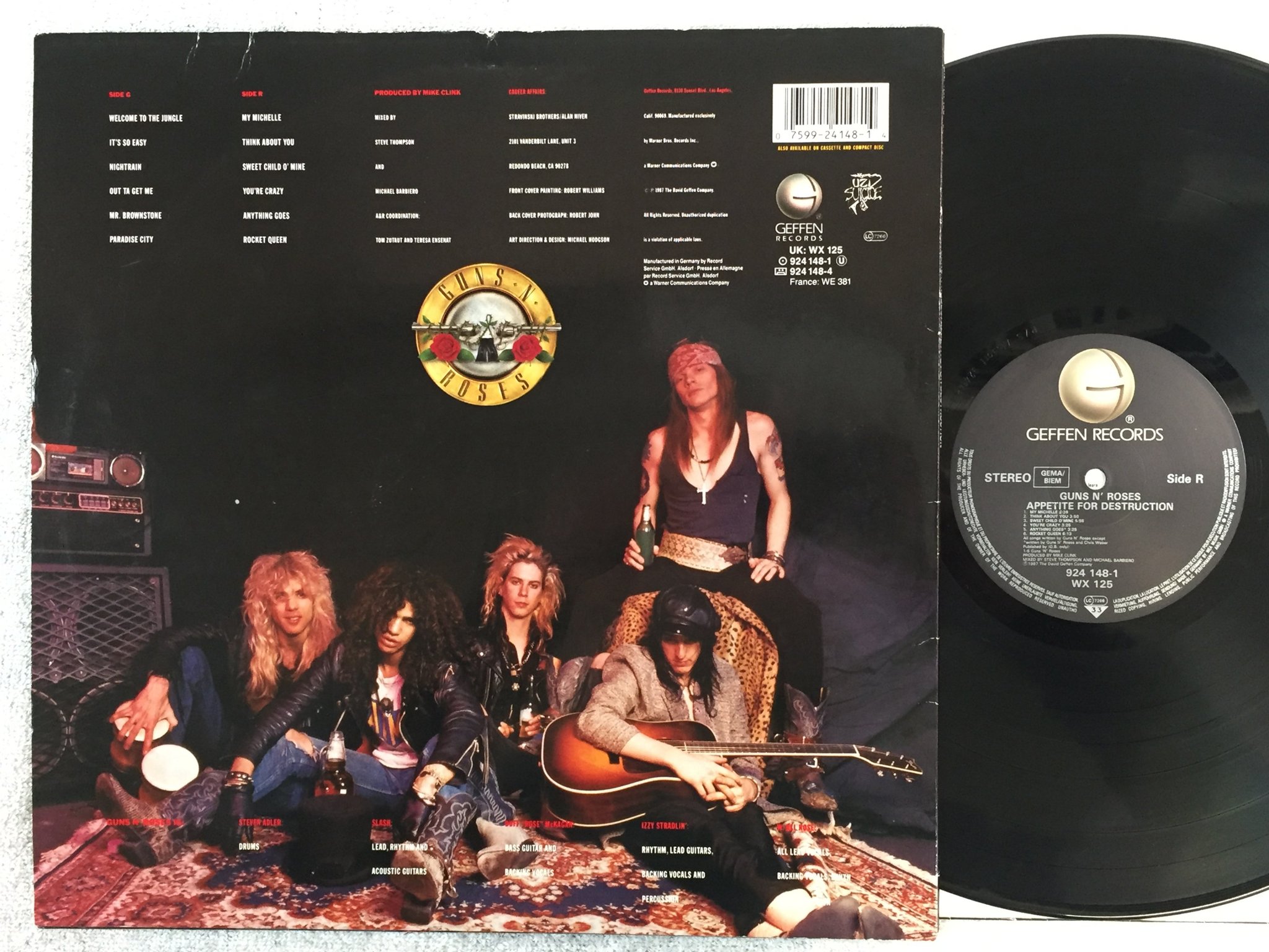 Omslagsbild för skivan GUNS N ROSES appetite for destruction LP -87 GEFFEN 924 148-1 