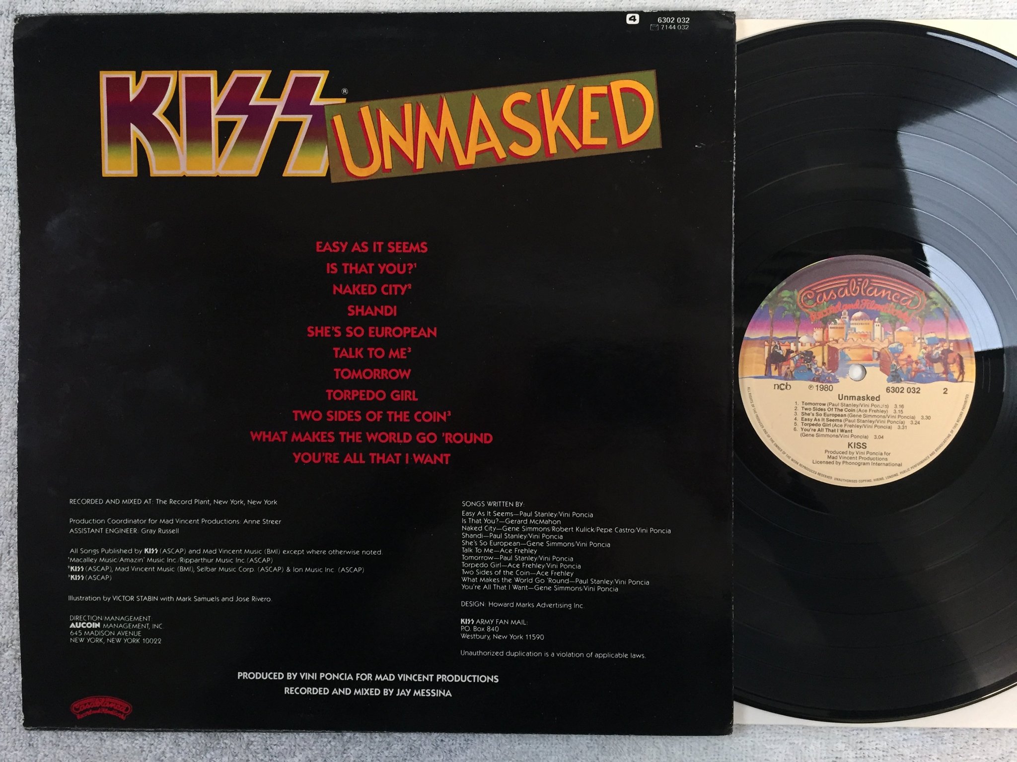 Omslagsbild för skivan KISS unmasked LP -80 ncb CASABLANCA 6302 032 + POSTER 