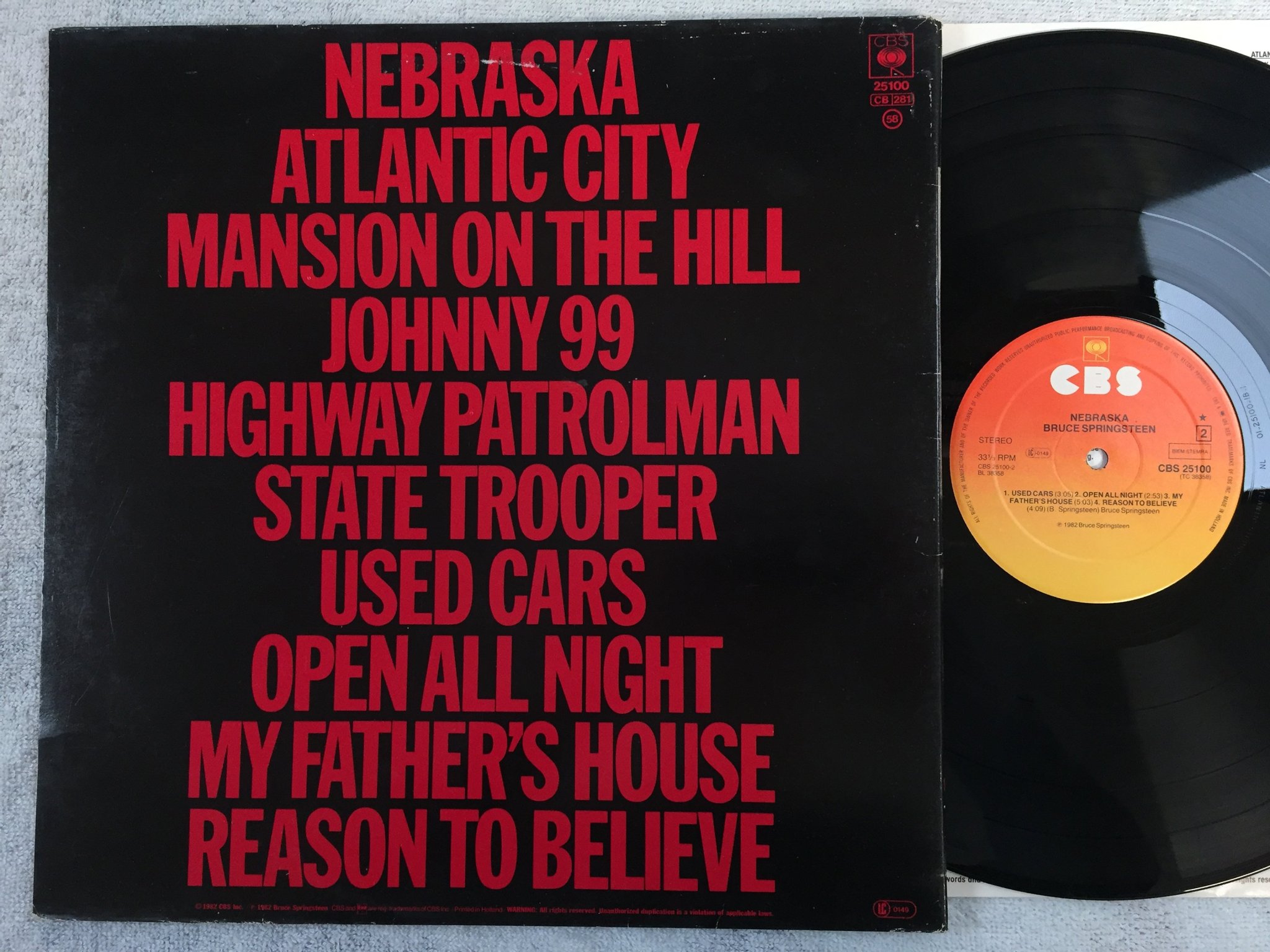 Omslagsbild för skivan BRUCE SPRINGSTEEN Nebraska LP -82 Hol CBS 25100