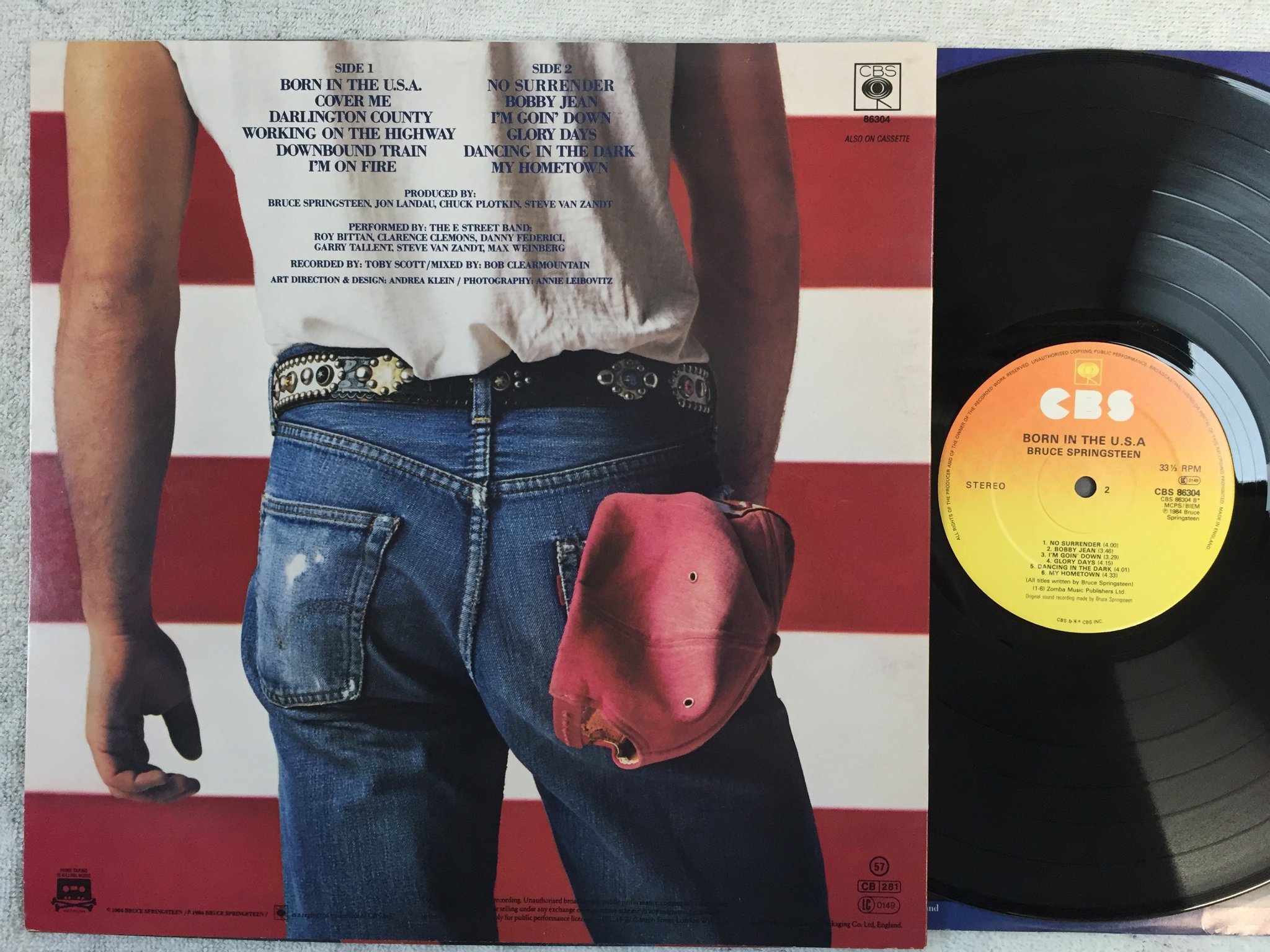 Omslagsbild för skivan BRUCE SPRINGSTEEN born in the U.S.A. LP -84 UK CBS 86304