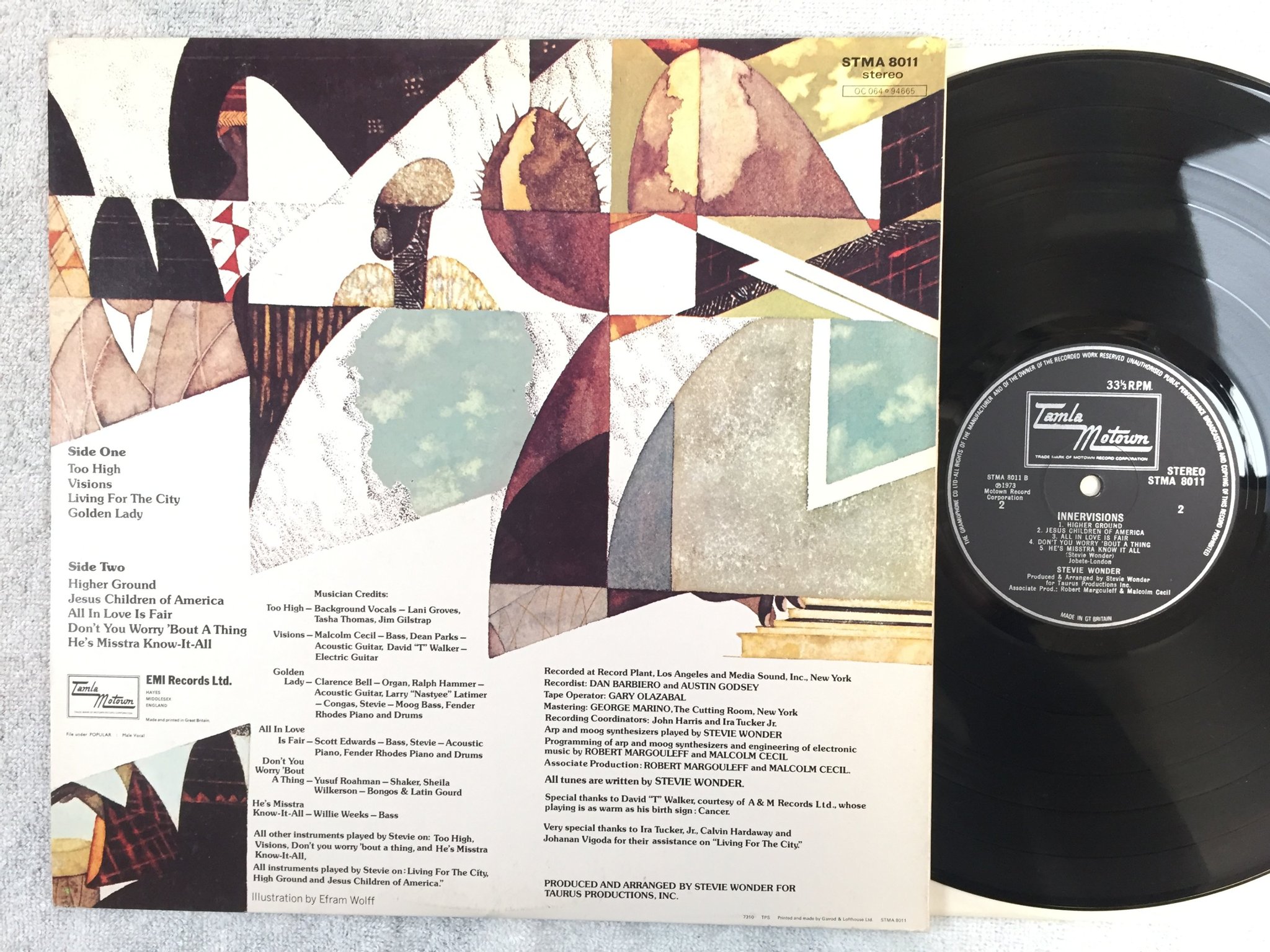 Omslagsbild för skivan STEVIE WONDER innervisions LP -73 UK TAMLA MOTOWN STMA 8011