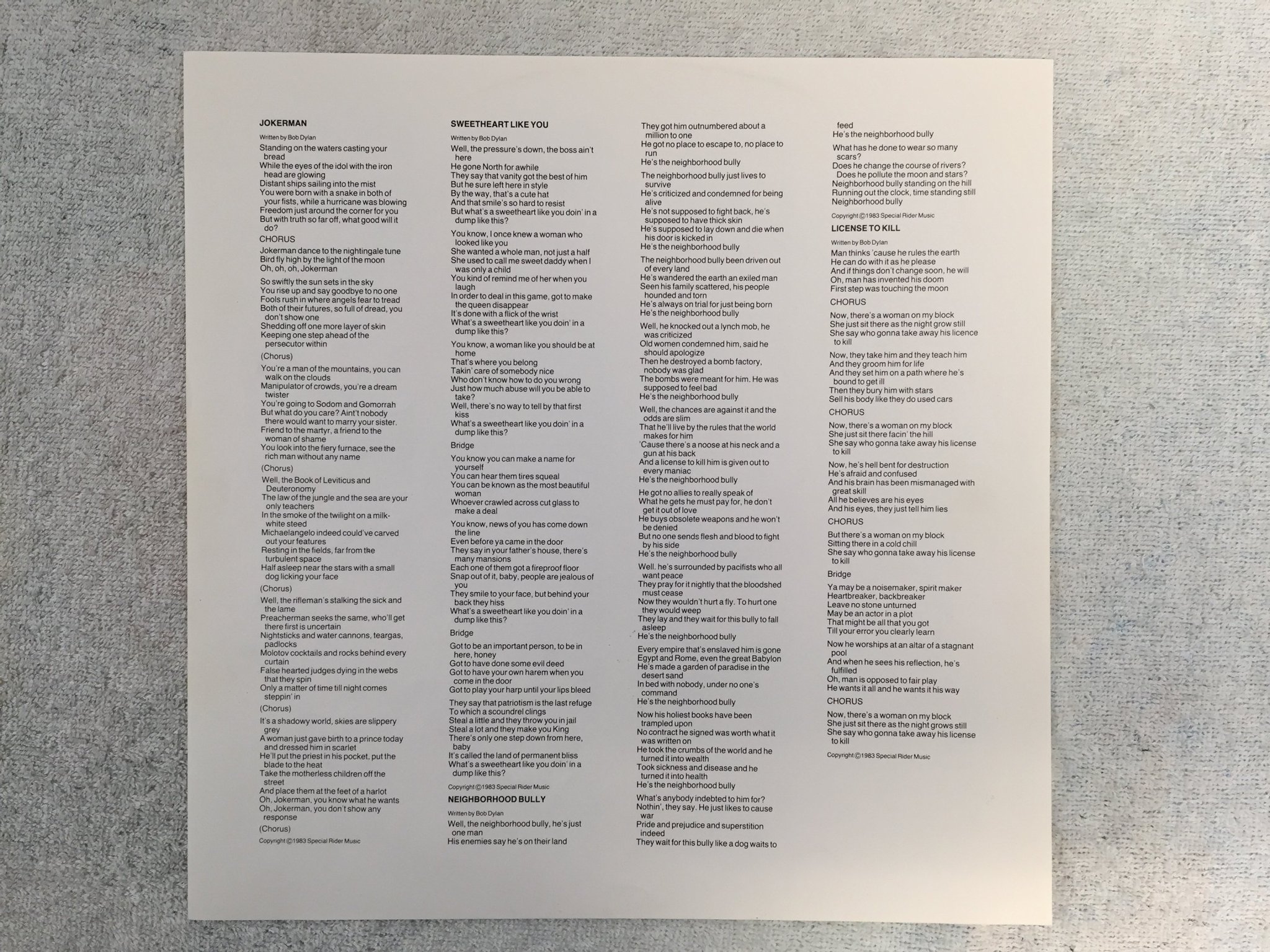 Omslagsbild för skivan BOB DYLAN infidels LP -83 Hol CBS 25539