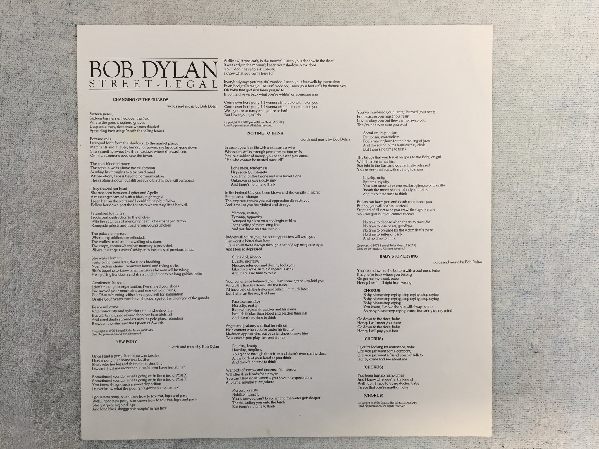 Omslagsbild för skivan BOB DYLAN street legal LP -78 Hol CBS 86067