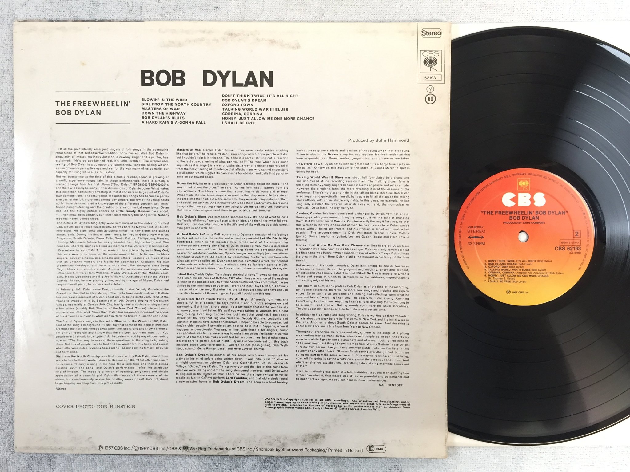 Omslagsbild för skivan BOB DYLAN the freewheelin'  LP re  Hol CBS 62193