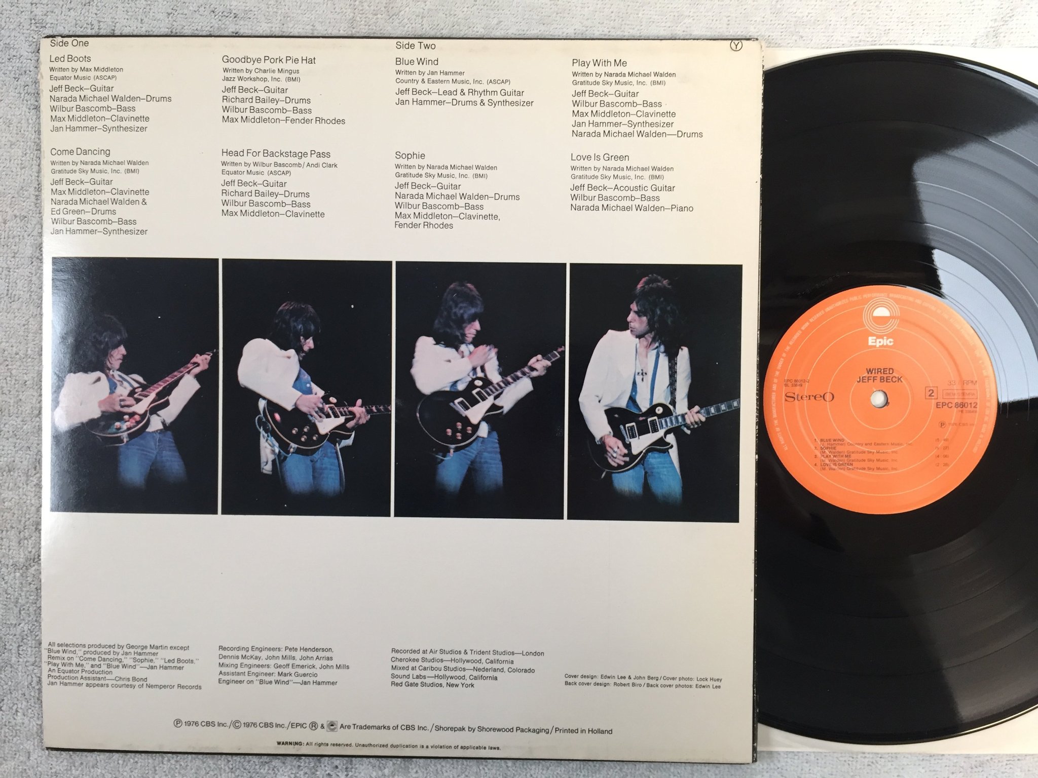 Omslagsbild för skivan JEFF BECK wired LP -76 Hol EPIC  EPC 86012