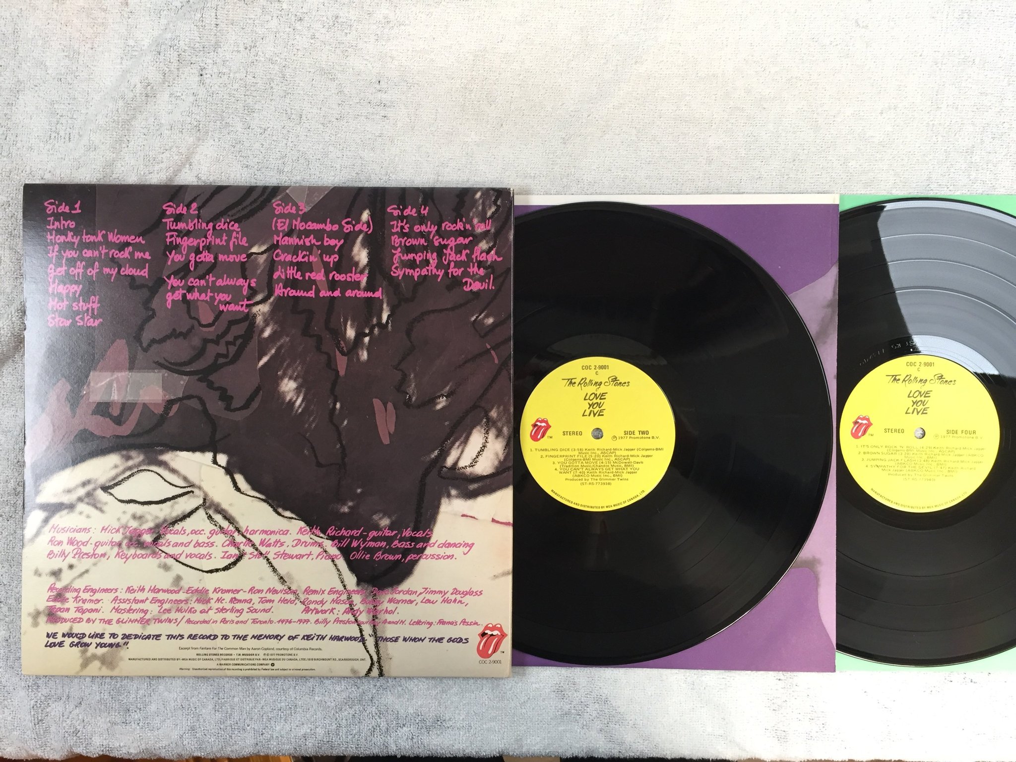 Omslagsbild för skivan THE ROLLING STONES love you live 2xLP -77 Can COC 2-9001 Andy Warhol