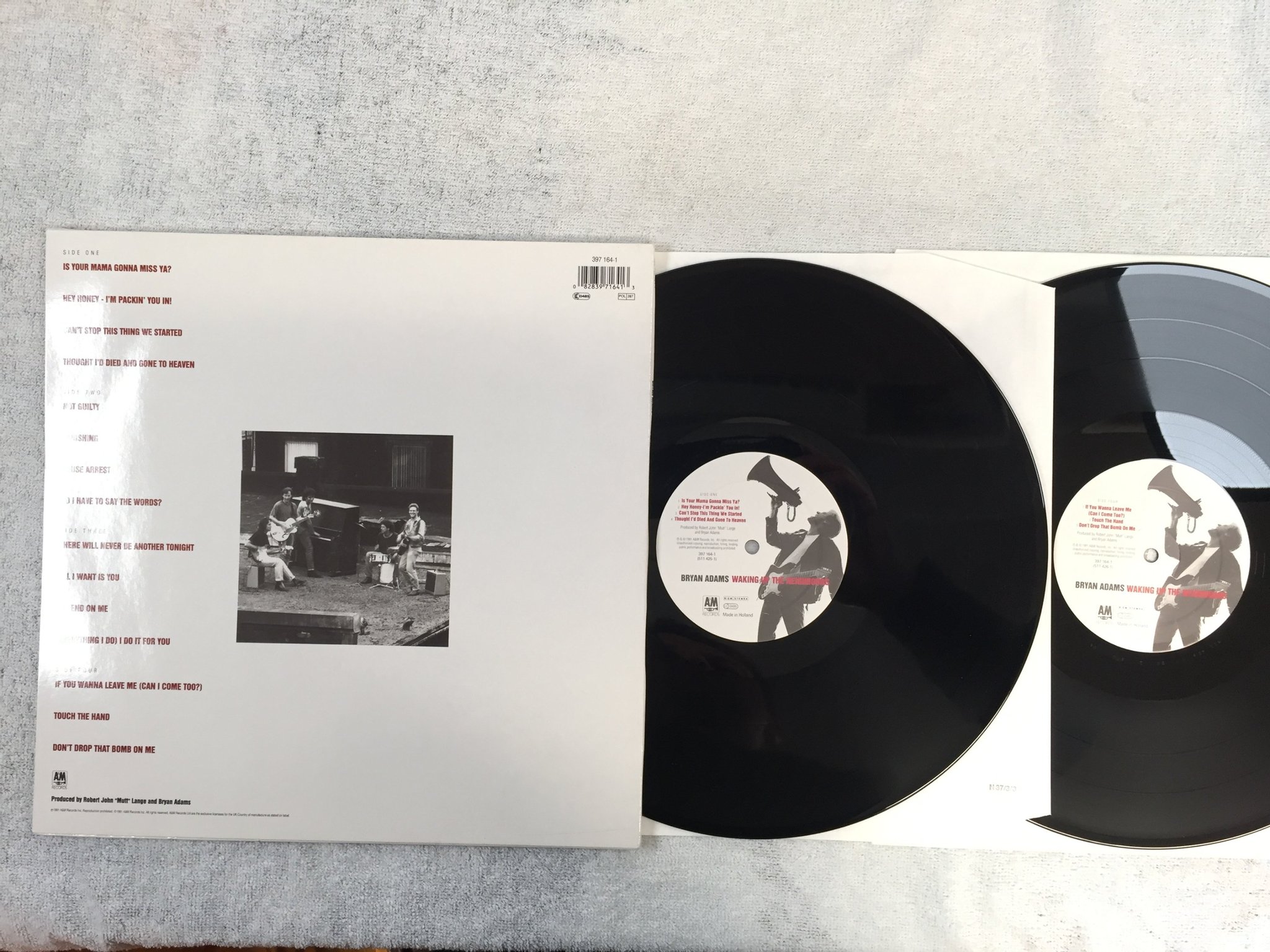 Omslagsbild för skivan BRYAN ADAMS waking up the neighbourhood 2xLP -91 Hol A&M 397 164-1