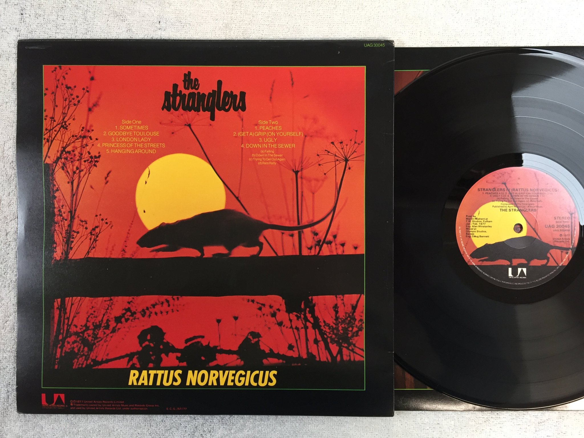 Omslagsbild för skivan THE STRANGLERS rattus norvegicus LP -77 UK UNITED ARTISTS UAG 30045