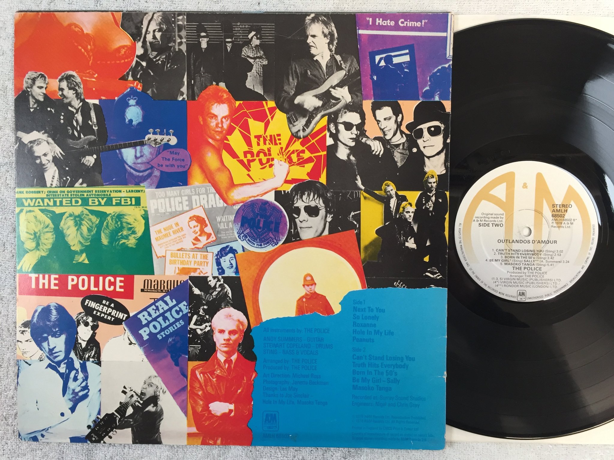 Omslagsbild för skivan THE POLICE outlandos d'amour LP -78  A&M AMLH 68502
