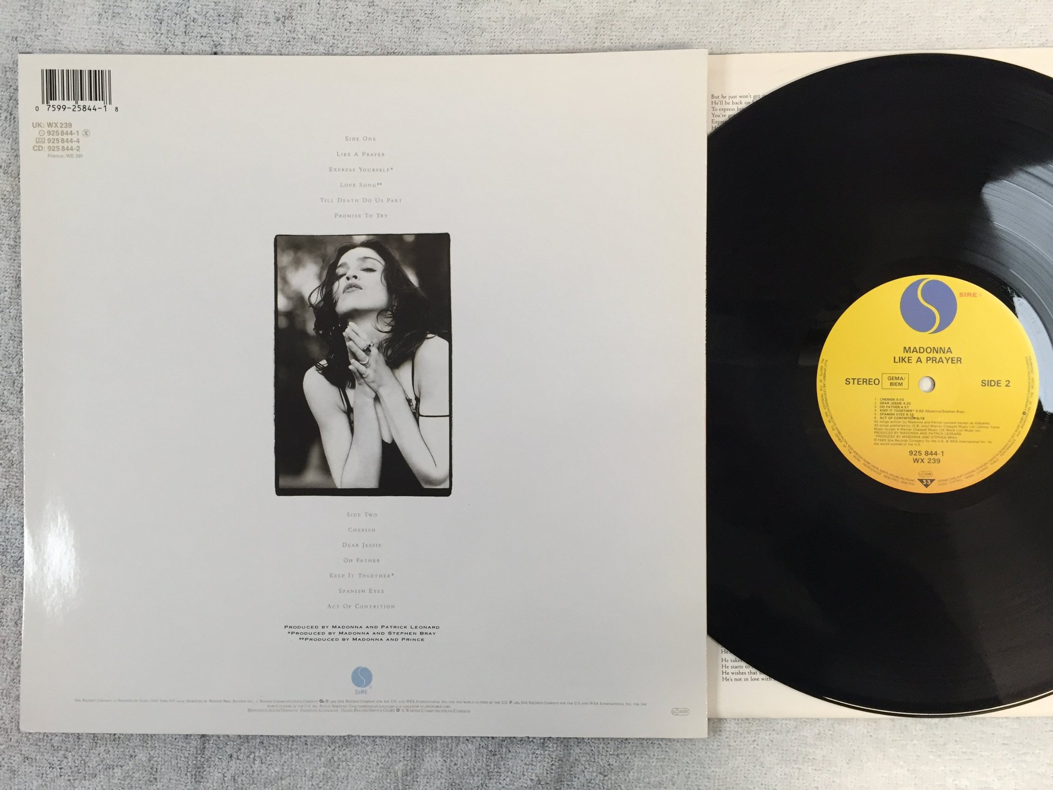 Omslagsbild för skivan MADONNA like a prayer LP -89 Ger SIRE 925 844-1