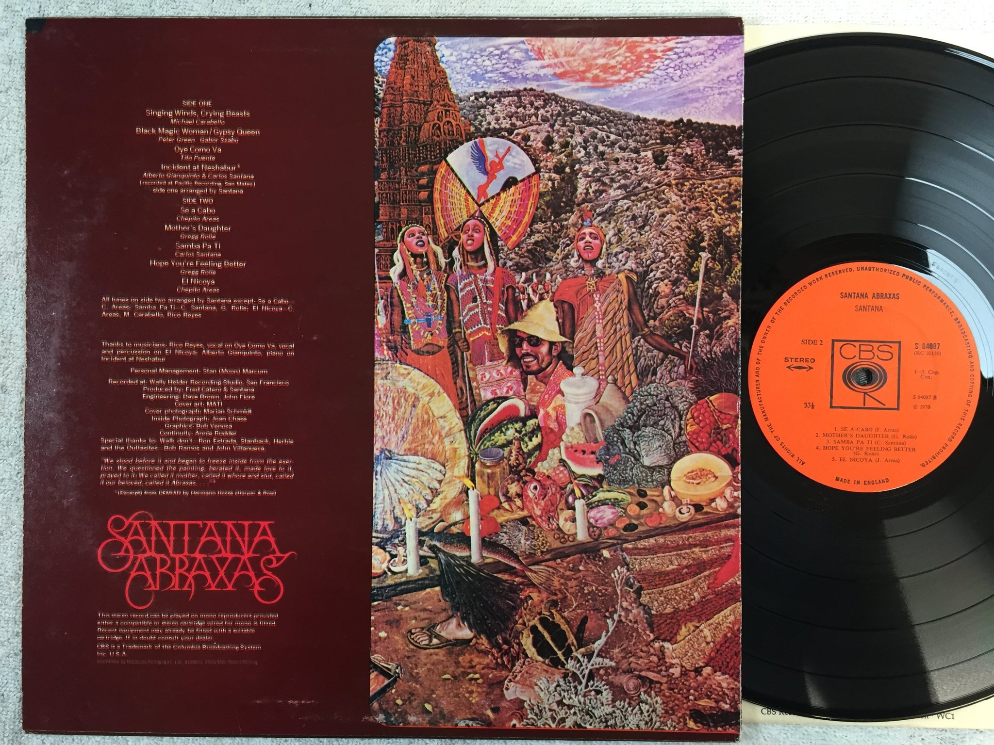 Omslagsbild för skivan SANTANA abraxas LP -70 UK CBS S 64087
