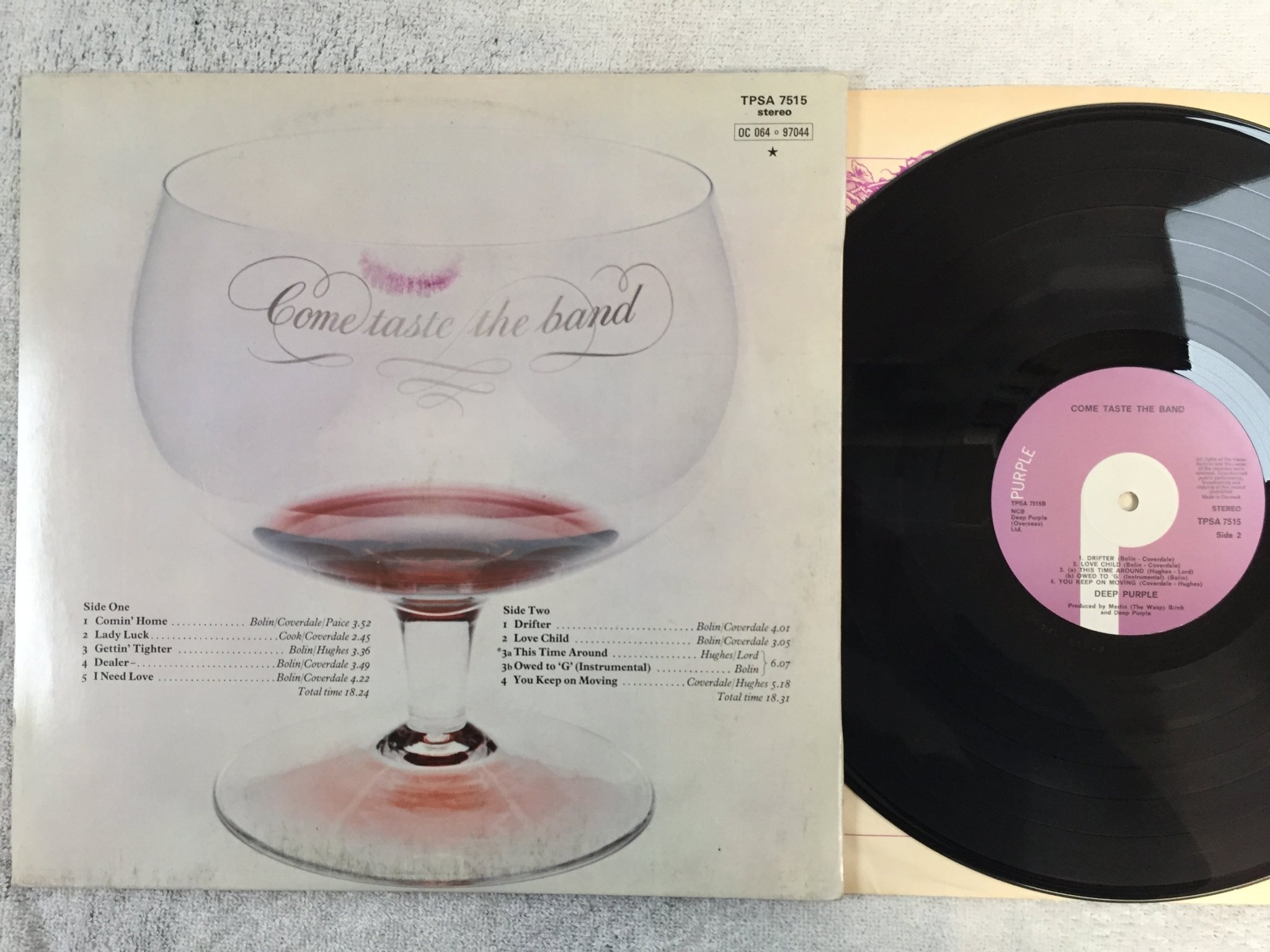 Omslagsbild för skivan DEEP PURPLE come taste the band LP Den PURPLE TSPA 7515