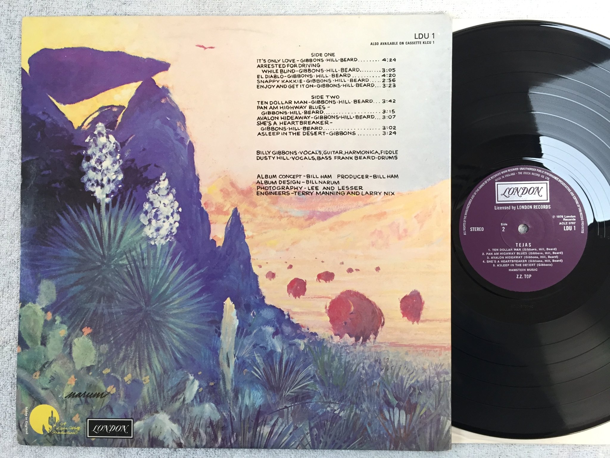 Omslagsbild för skivan ZZ TOP tejas LP -76 UK LONDON LDU 1 