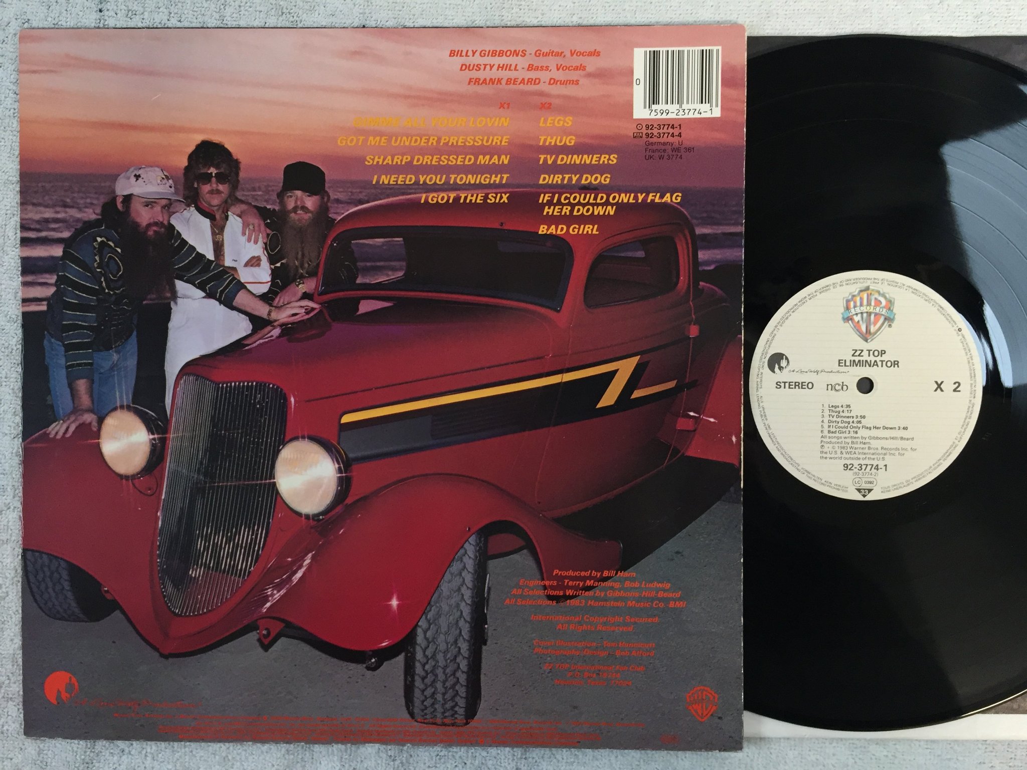 Omslagsbild för skivan ZZ TOP eliminator LP -83 ncb Warner Bros  92-3774-1
