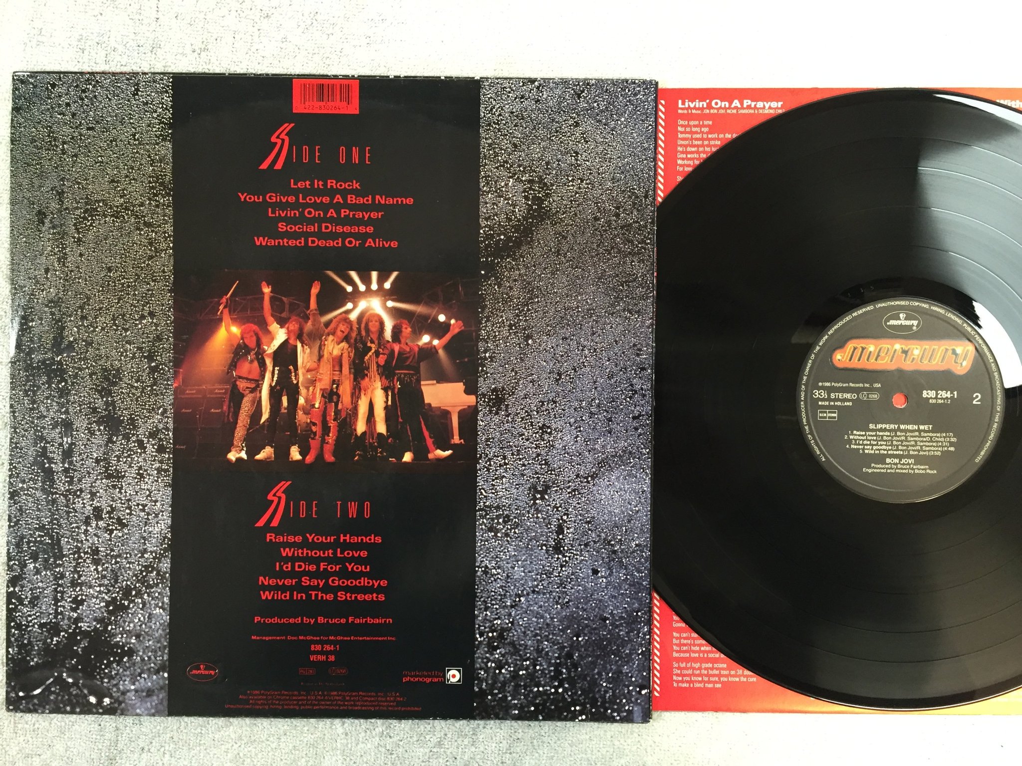 Omslagsbild för skivan BON JOVI slippery when wet LP -86 Hol MERCURY 830 264-1