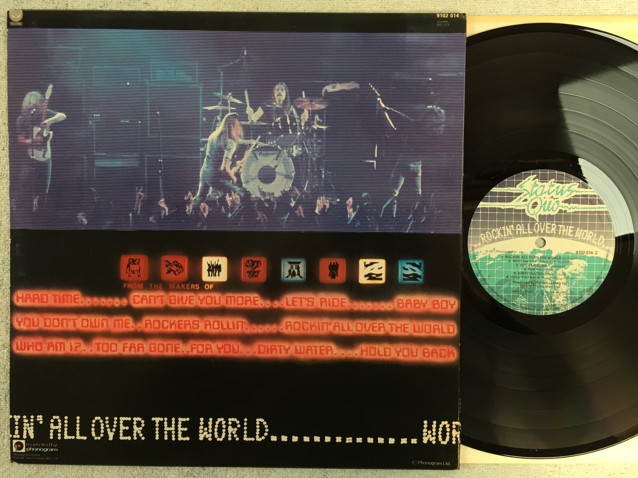 Omslagsbild för skivan STATUS QUO rockin' all over the world LP -77 UK VERTIGO 9102 014