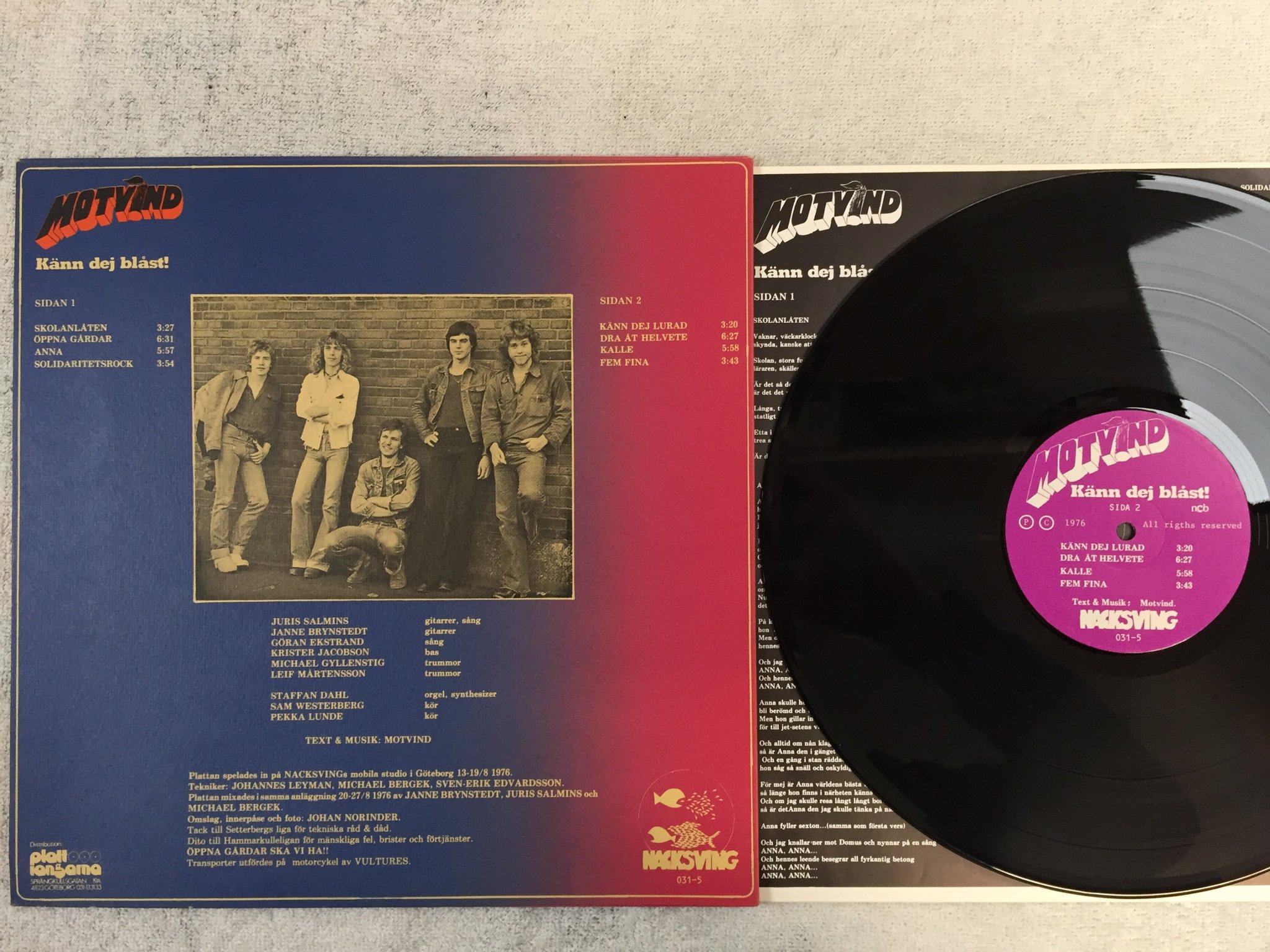 Omslagsbild för skivan MOTVIND känn dig blåst! LP -76 Swe NACKSVING 031-5