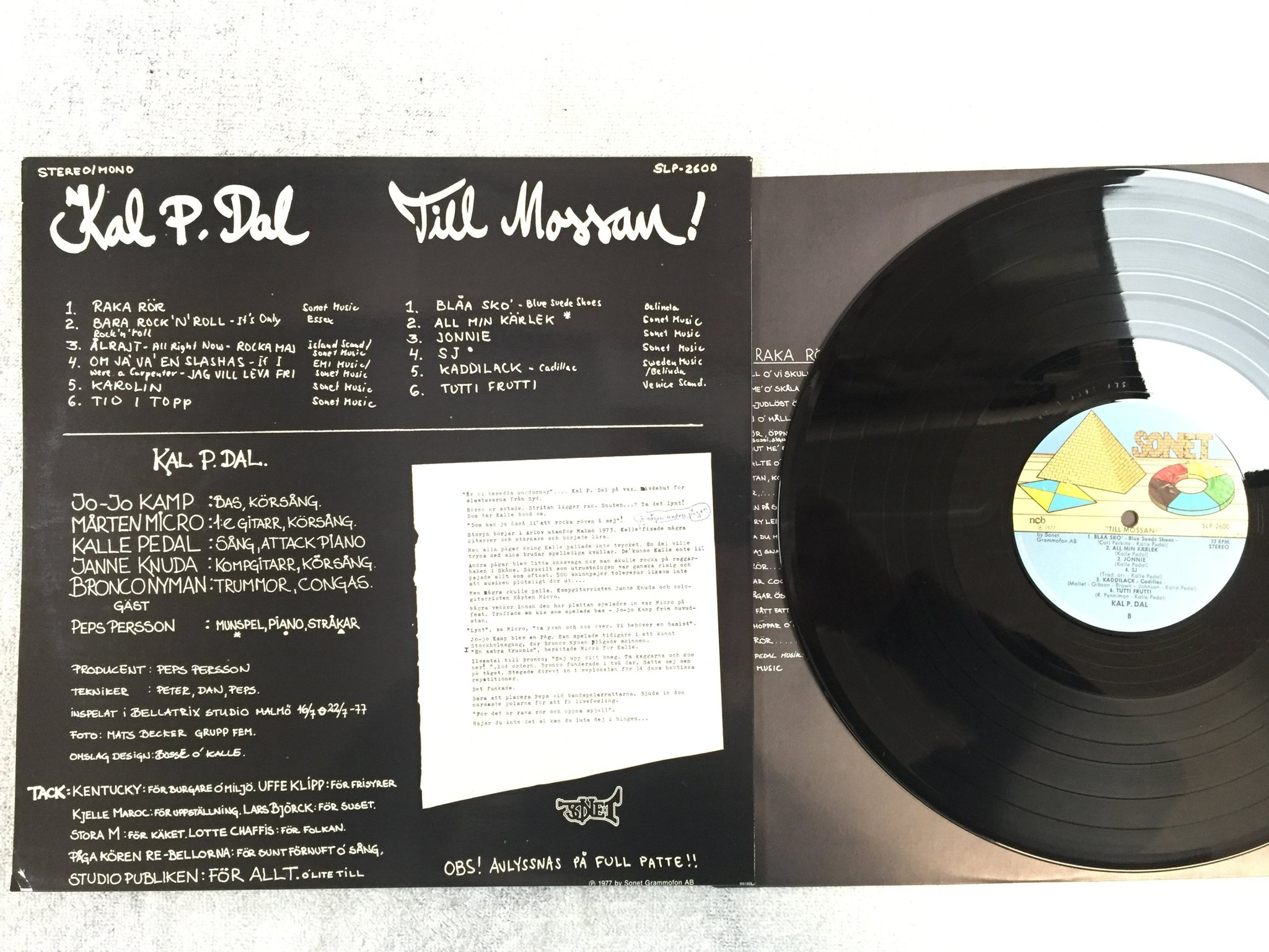 Omslagsbild för skivan KAL P DAL till mossan! LP -77 Swe SONET SLP 2600