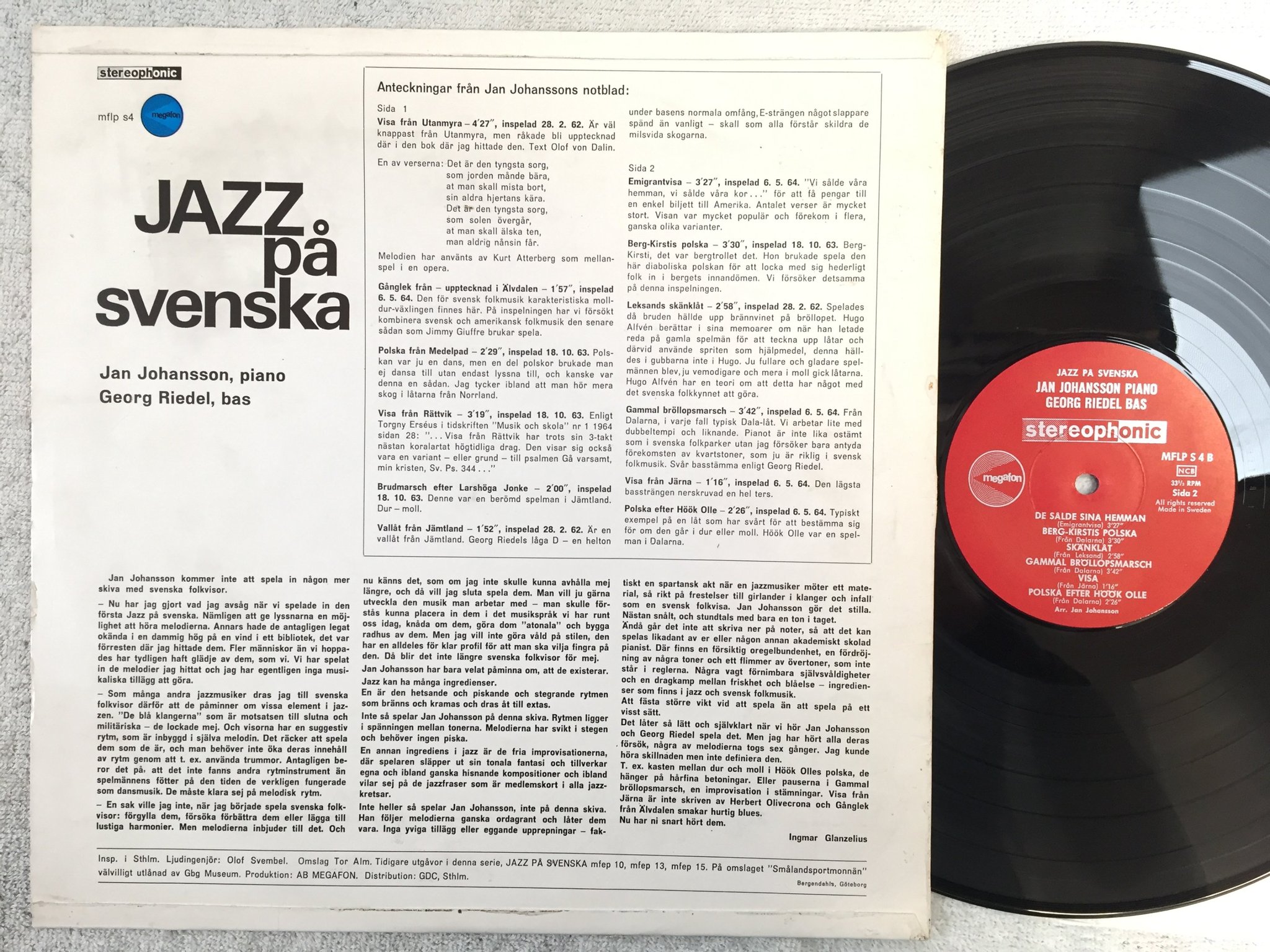 Omslagsbild för skivan JAN JOHANSSON jazz på svenska LP Swe MEGAFON MFLP S 4